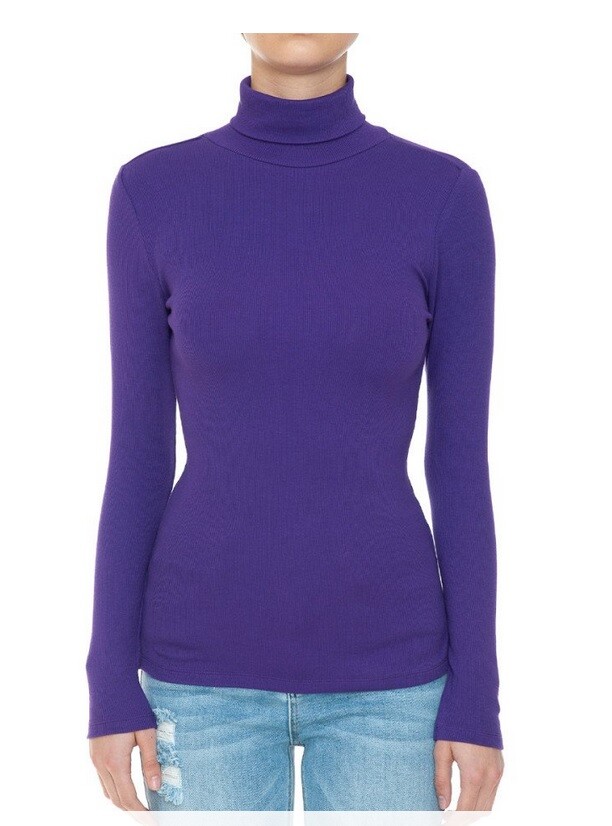 New Turtle Neck Long Sleeve Soft Cotton RIBBED STRETCH T SHIRT Top Reg Plus S-3X
