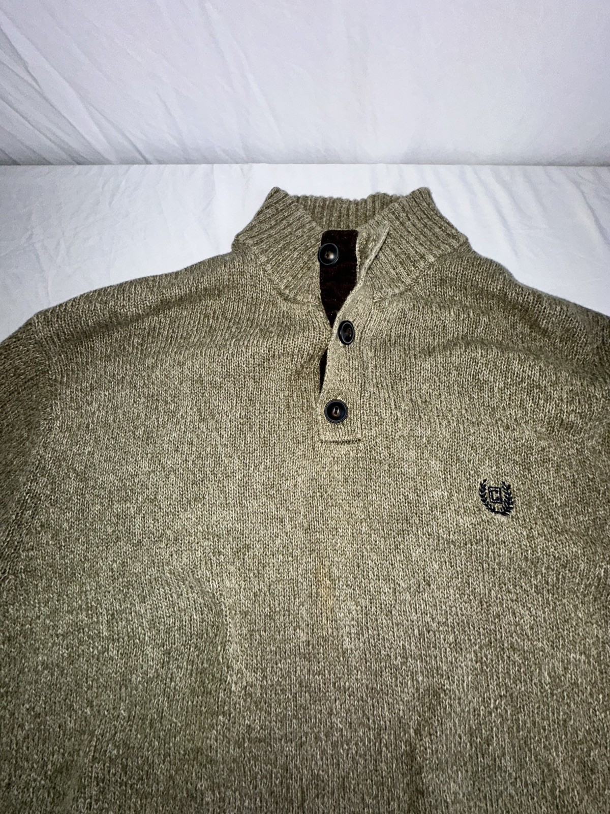 CHAPS Mens Lg Cardigan Sweater Cotton 3 Buttons Henley Elbow Pads Preppy Classic