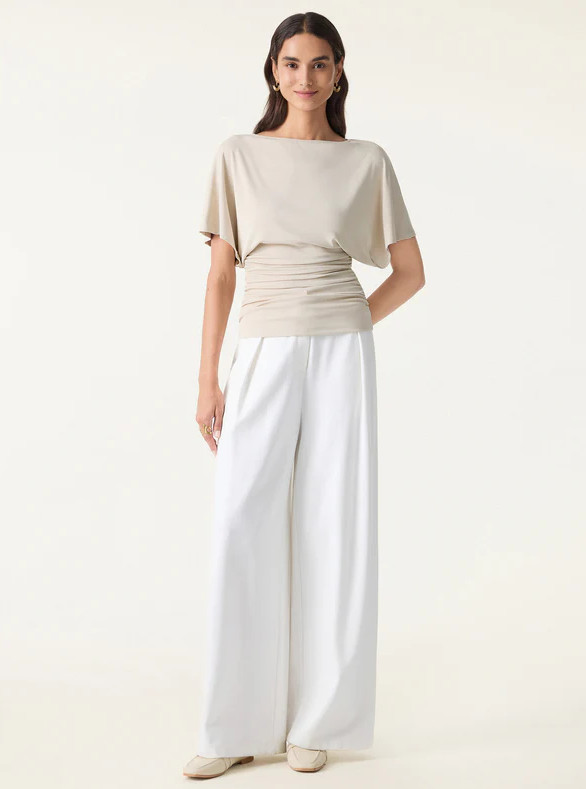 OGL Effortless Boatneck Batwing Sleeve Side Ruched Top, Morning Mist (NEW)
