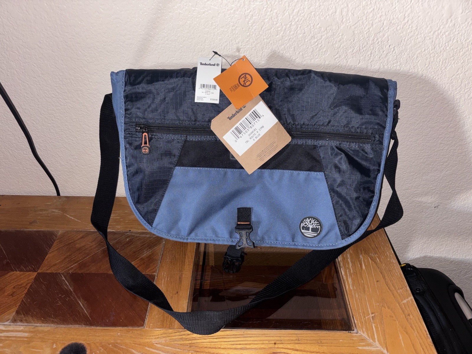 Timberland Blue/Black Messenger Bag Zip & Buckle, Adjustable Strap, Travel