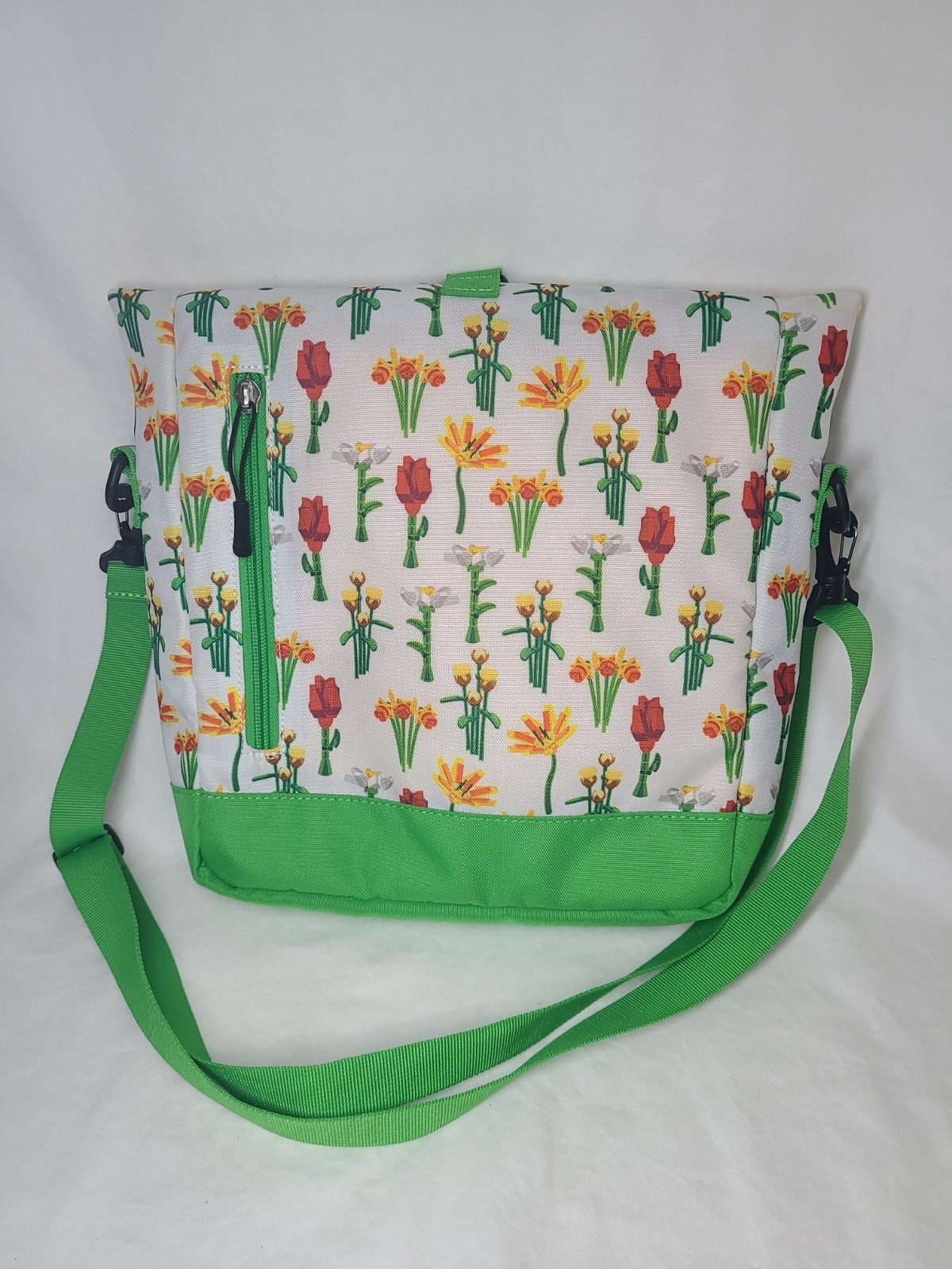 LEGO LEGOLAND Floral Print Crossbody Messenger Bag Zip Buckle Green Strap