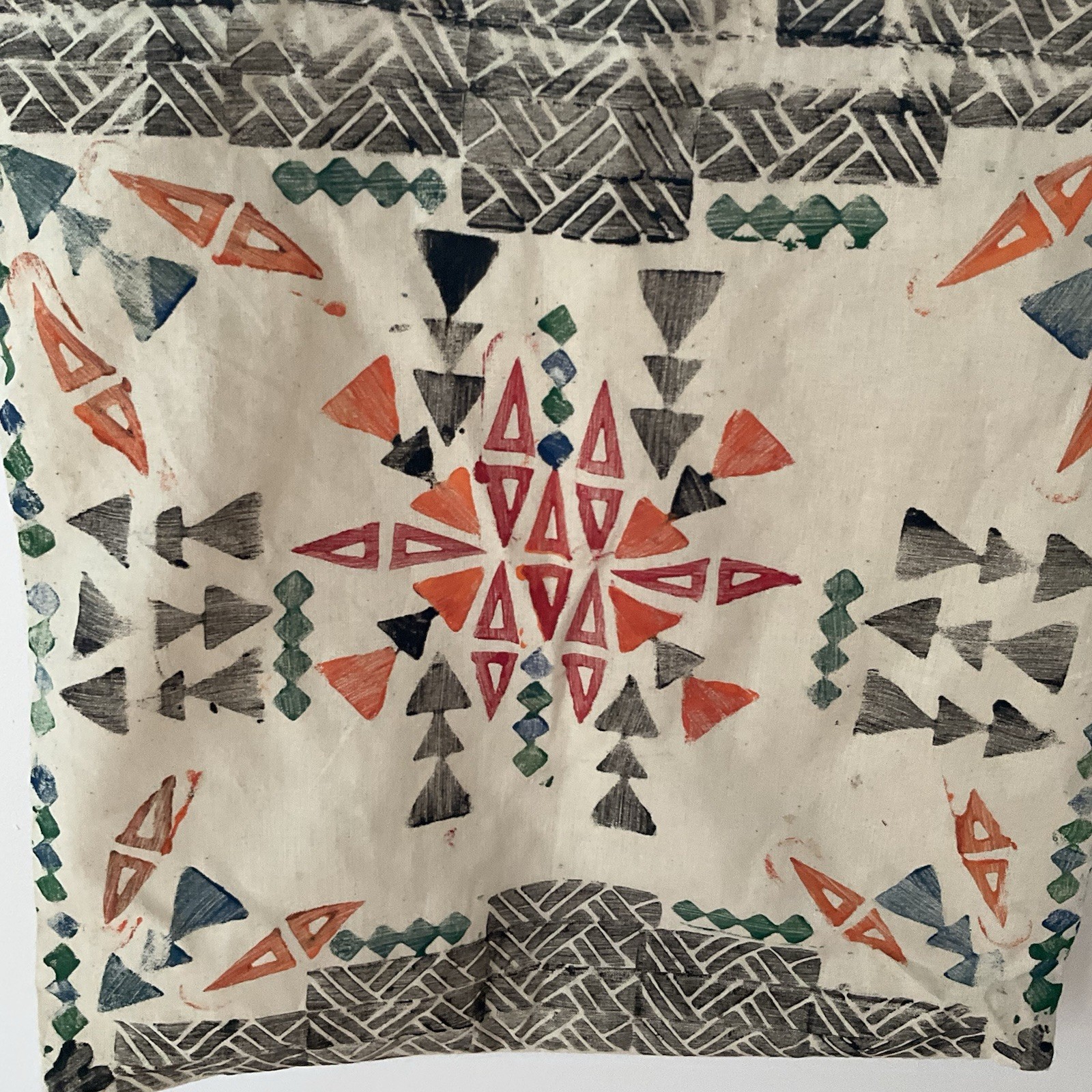 Aztec Canvas Tote Bag Beige Sponge-Painted Geometric Western Southwestern Bag