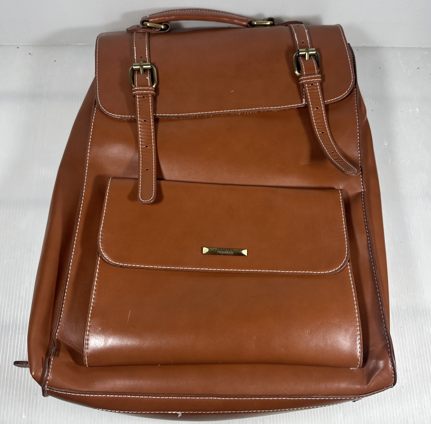 ECOSUSI Laptop Backpack Faux Leather Brown Straps See Photos