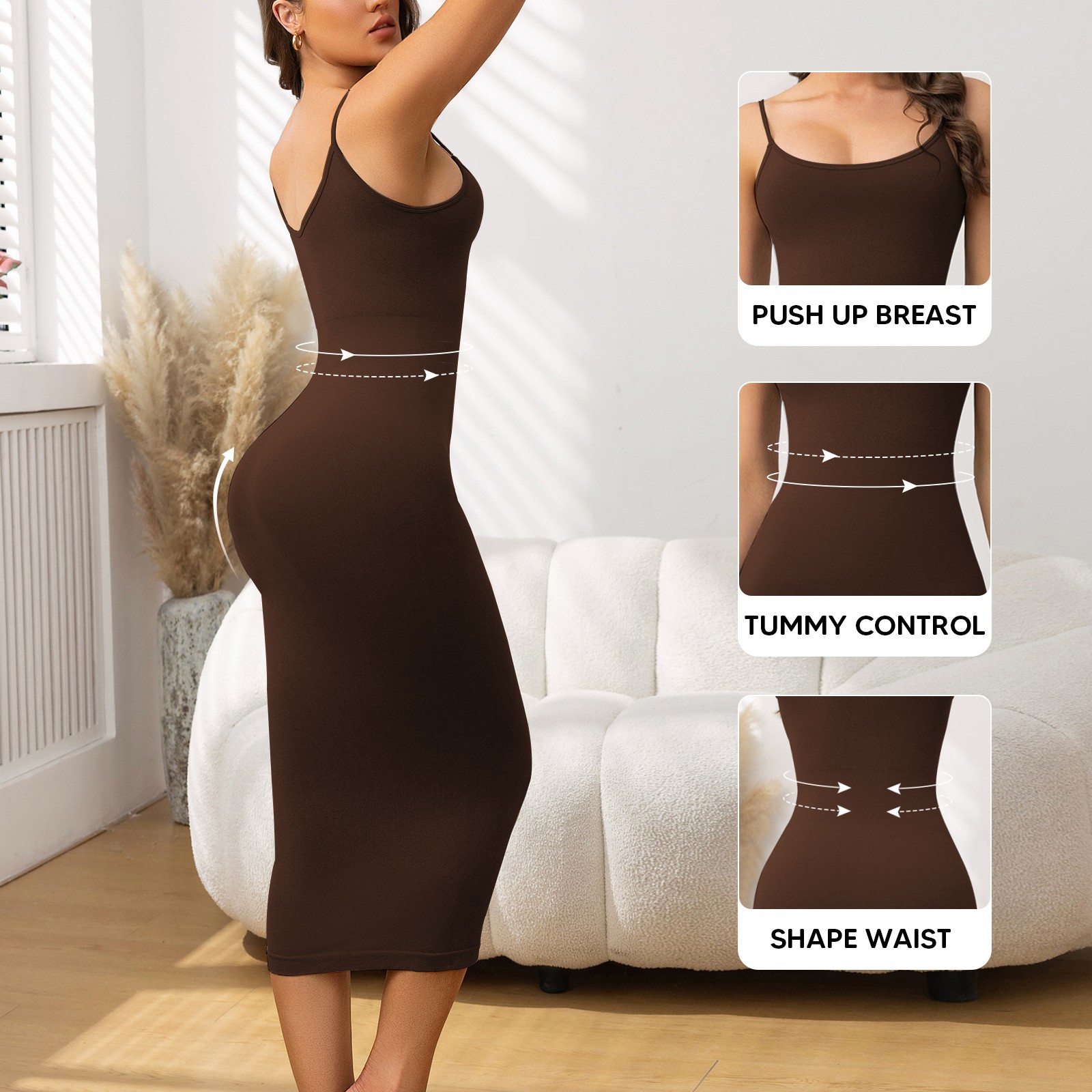 Women’s Tummy Control Midi Dress – Slimming Bodycon Sleeveless Shapewear Evening