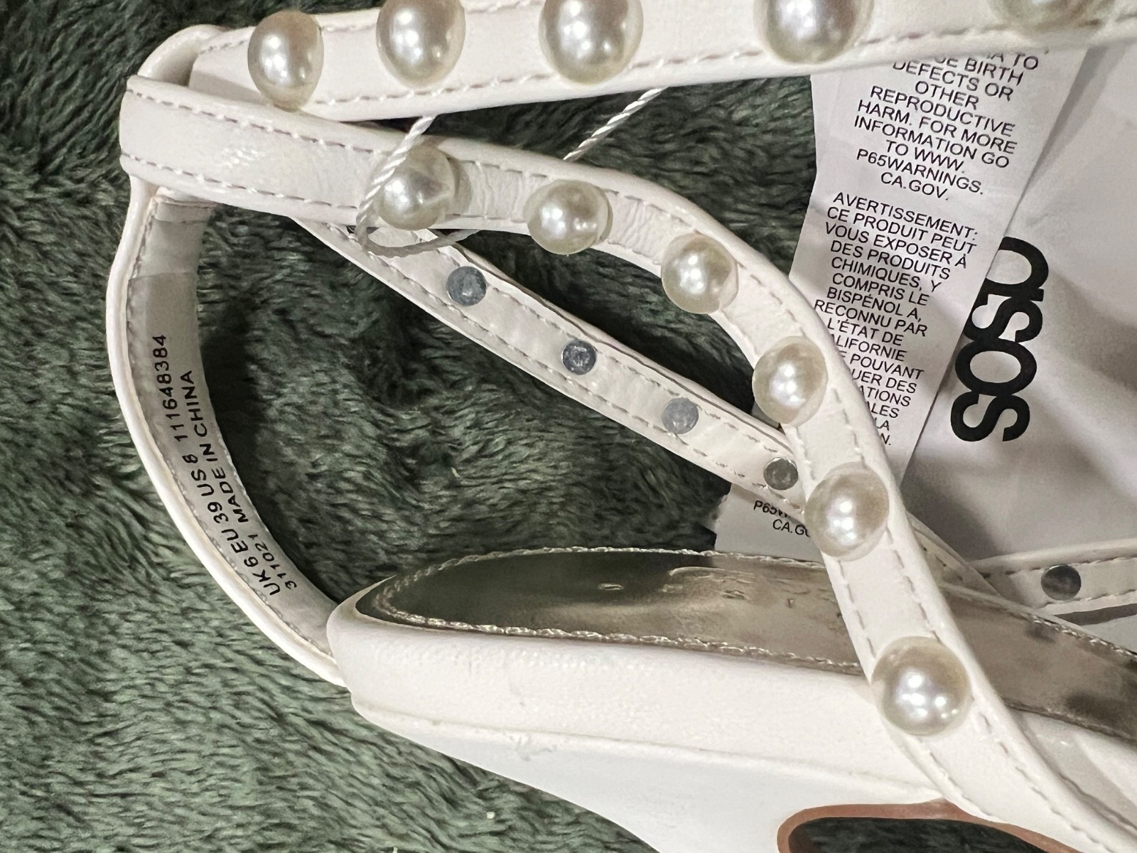 ASOS DESIGN Hotel Pearl Detail Barely There Block Heel Sandals in ivory.