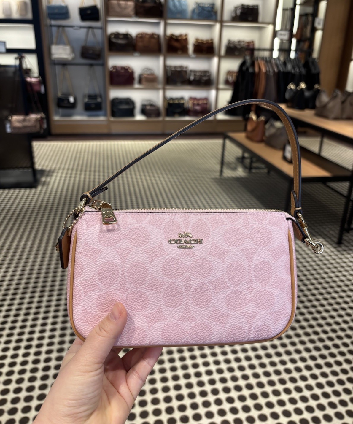 NWT Coach Nolita 19 In Signature Canvas with Charm Gold/Powder Pink CDW31
