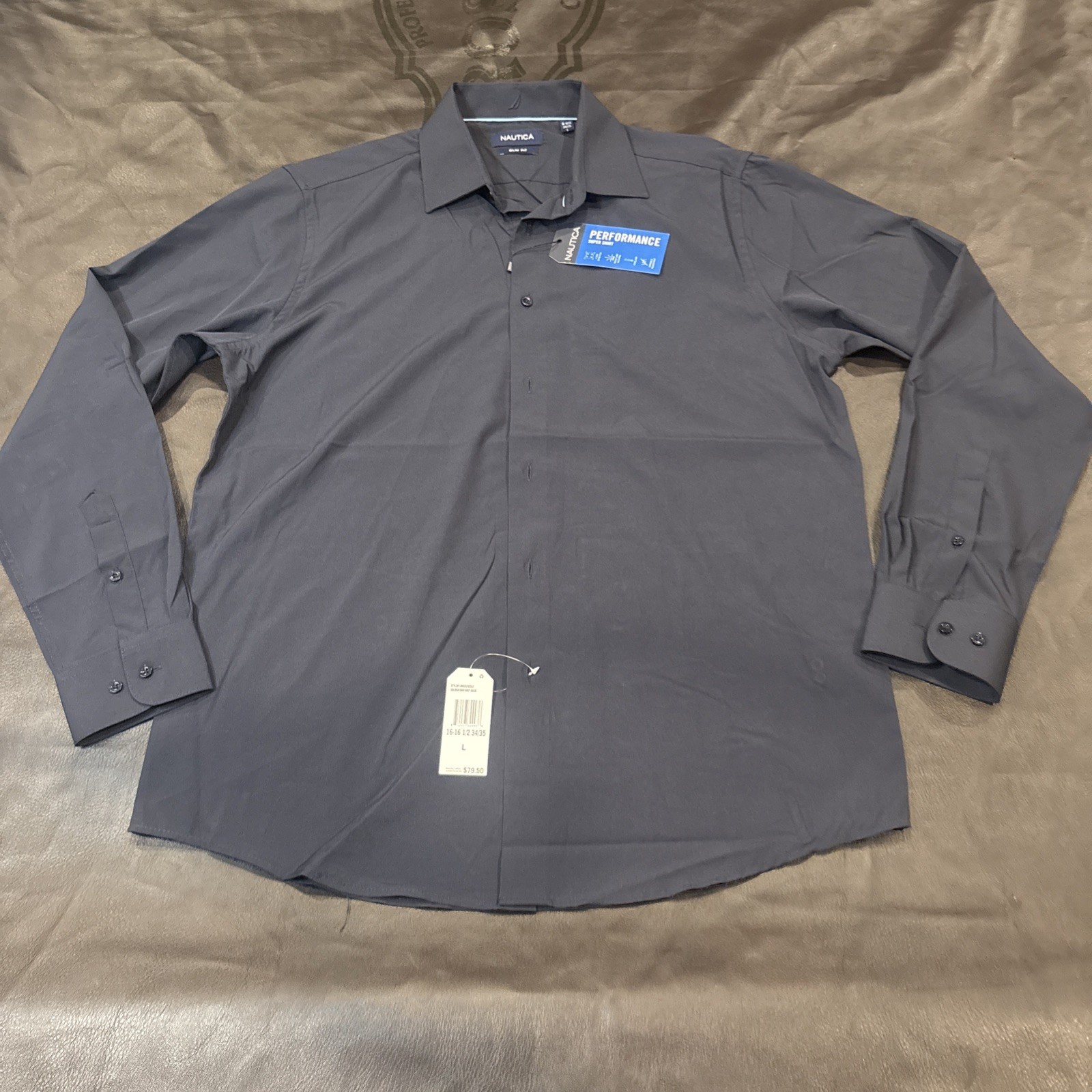 Nautica Slim Fit Performance Super Shirt Mens Large Navy NEW with tags