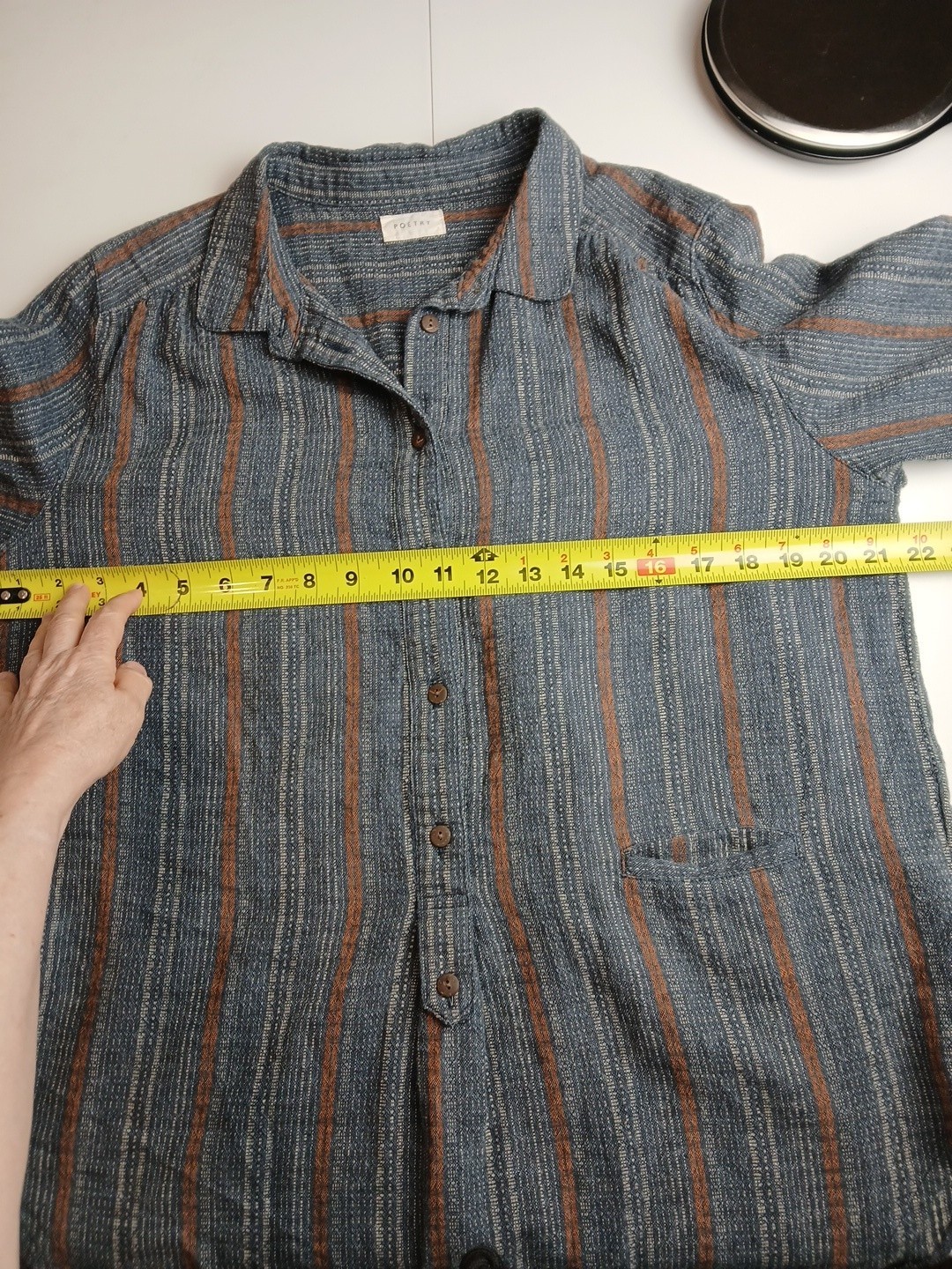 POETRY Shirt Size 8 Womens Hemp Organic Cotton Blend Blue Striped Button Down