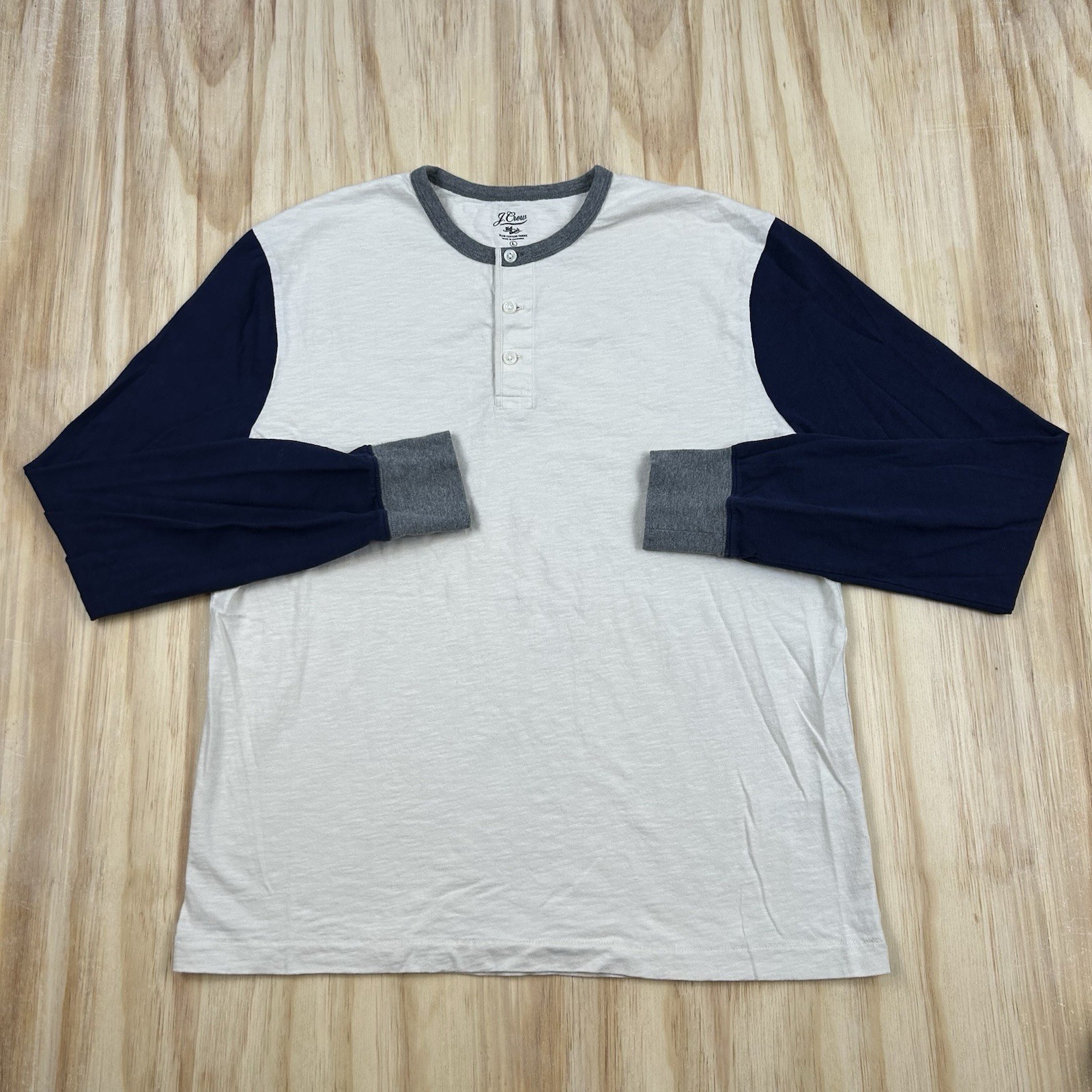 J Crew Shirt Mens L Gray Slub 100% Cotton Long Sleeve Henley Knit Goods