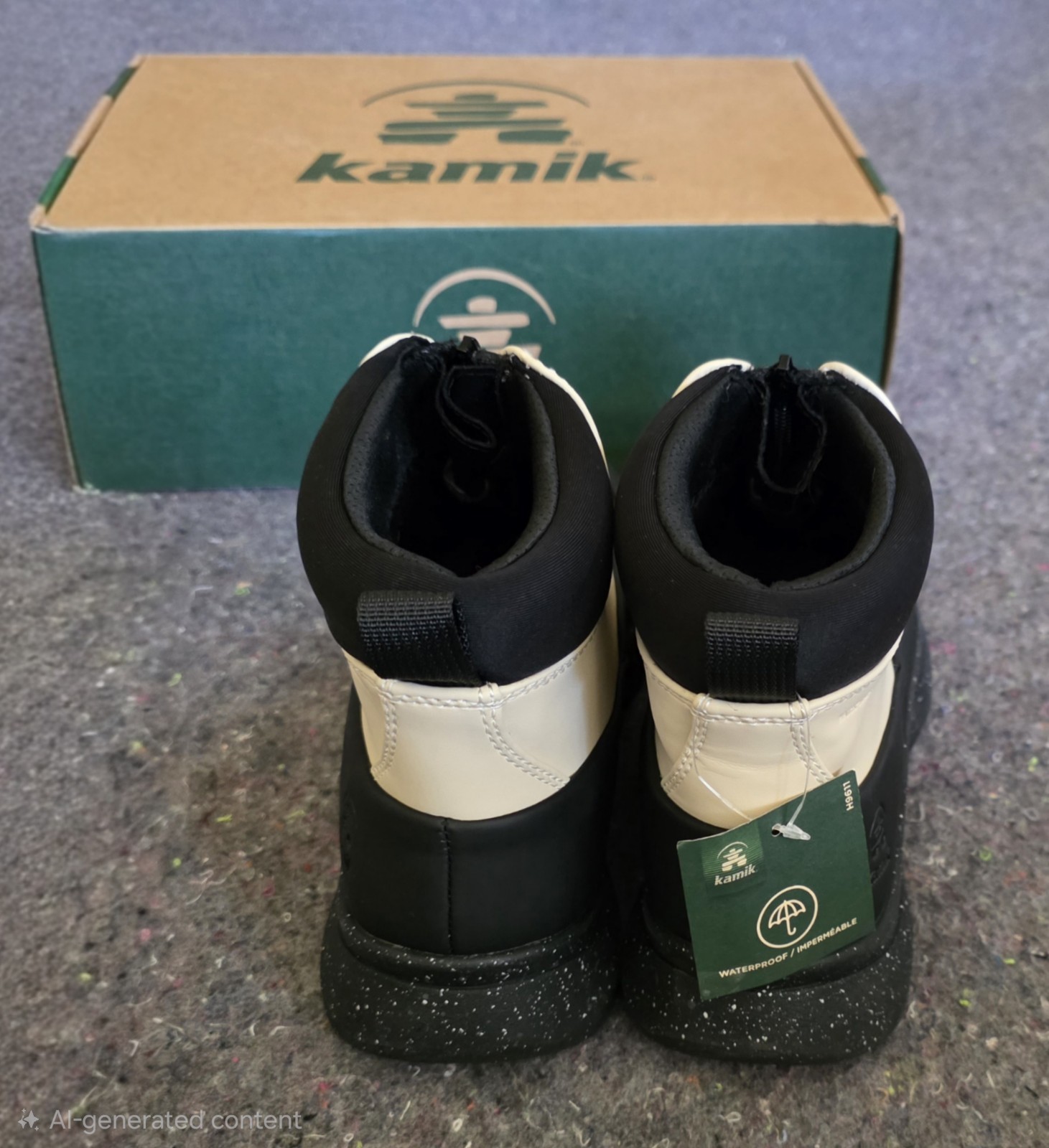 KAMIK ECLIPSEZ ~ WOMEN’S BEIGE/BLACK FRONT ZIP ANKLE SNOW BOOTS ~ 8 NEW IN BOX