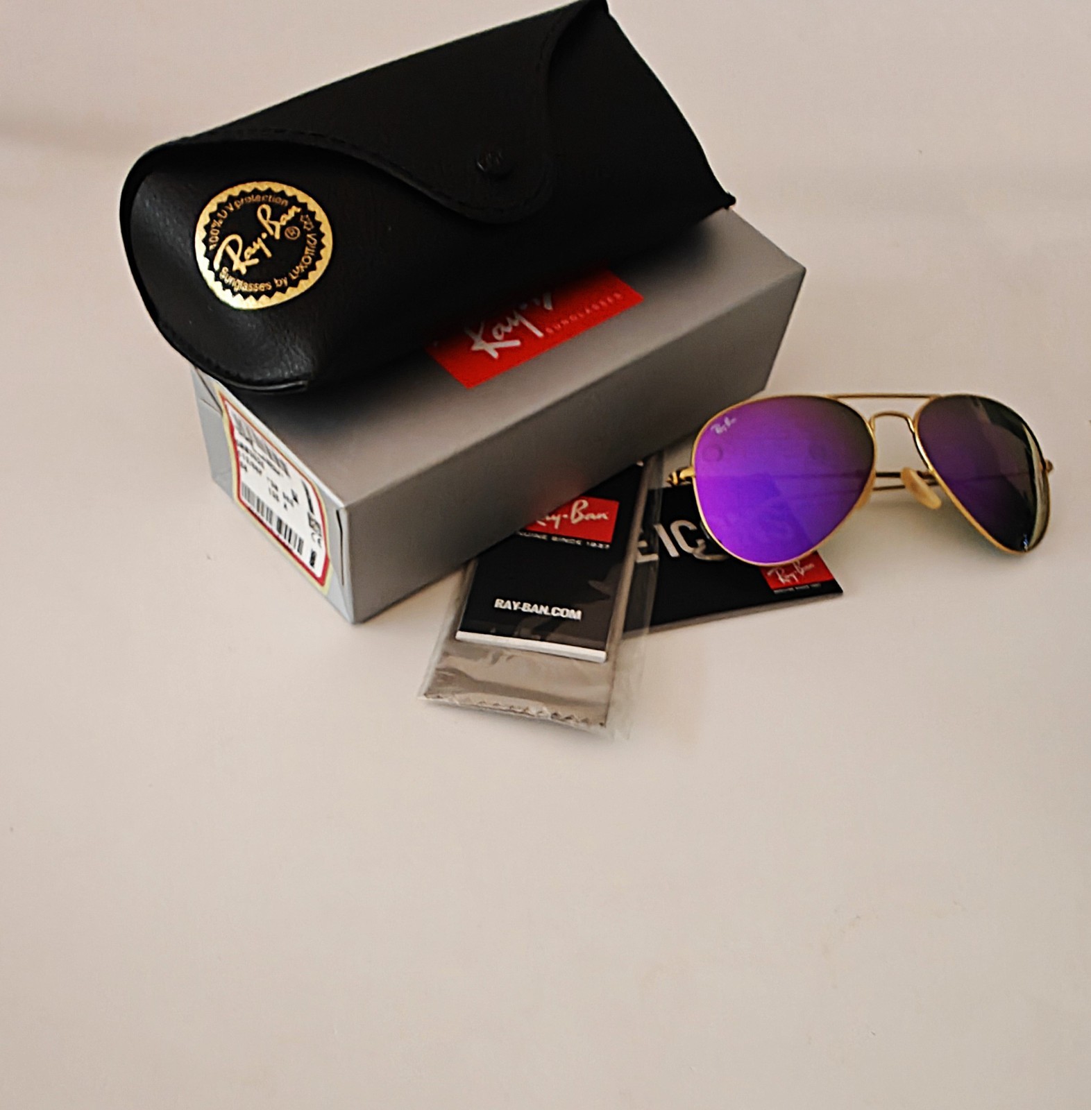 Ray-Ban RayBan RB3025 Aviator Matt Gold Frame Purple/ Violet Flash Lens 58mm