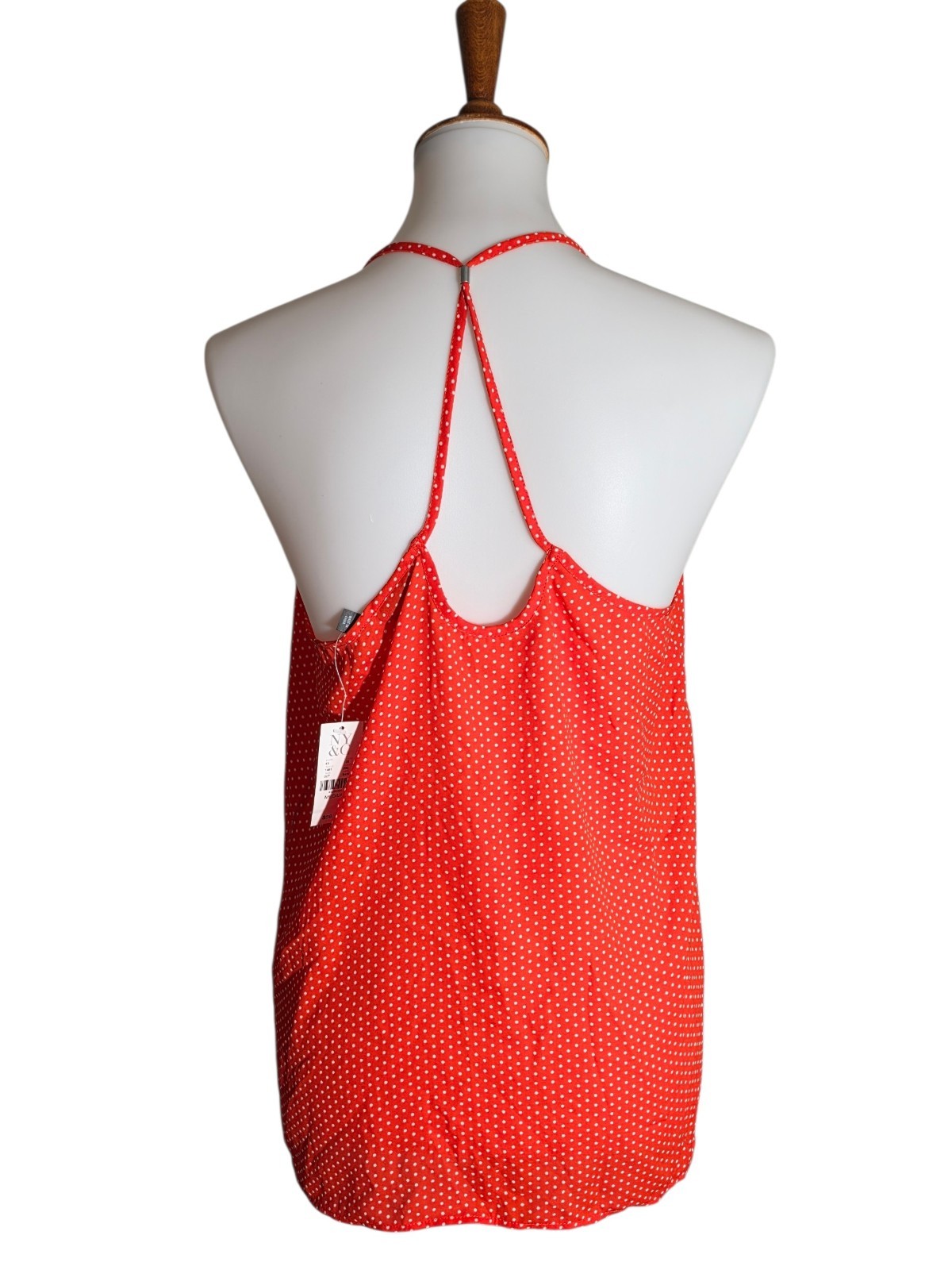 Women’s Red White Polka Dot Spaghetti Strap Tank Top Flowy Sleeveless Blouse