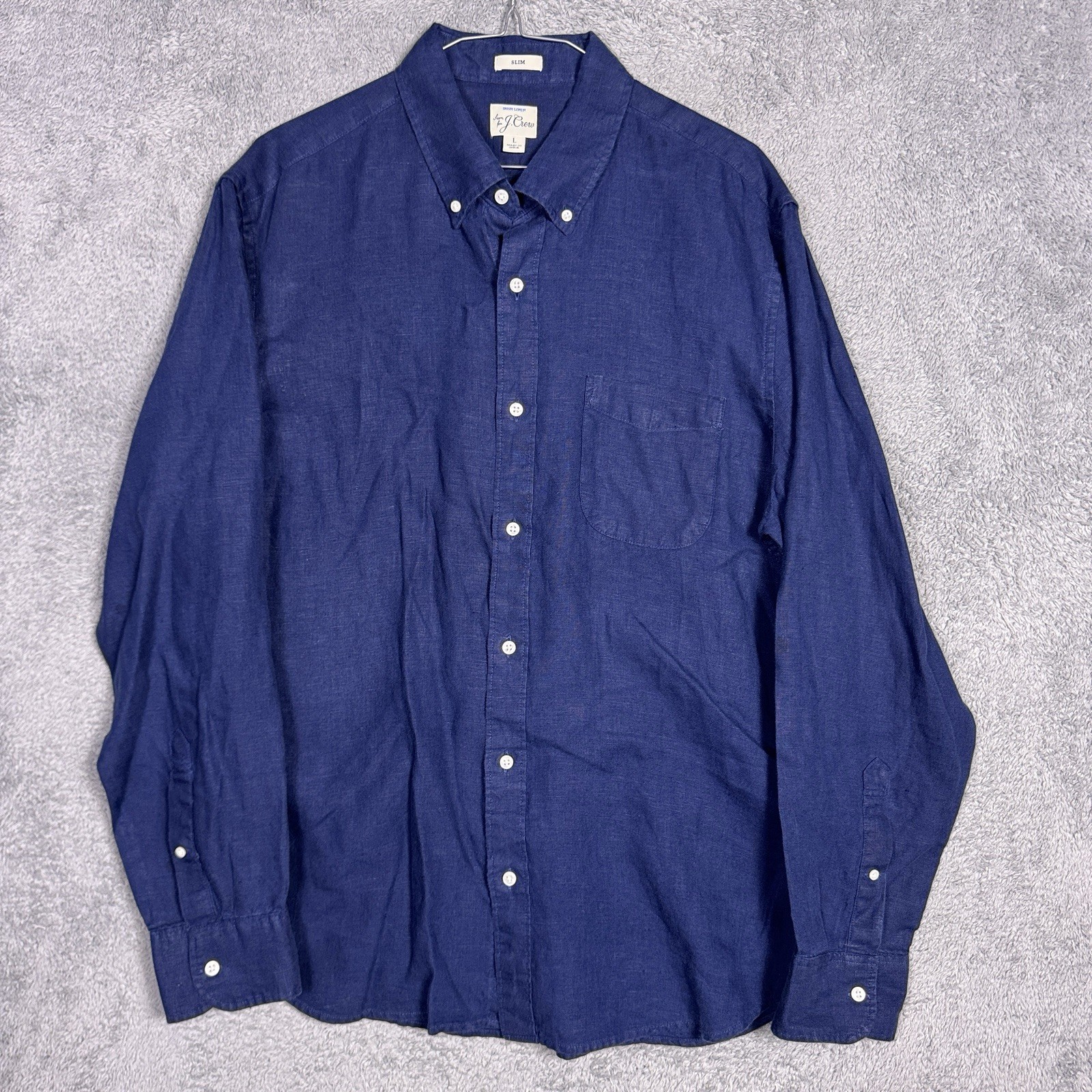 J. Crew Baird McNutt Shirt Mens L Slim Pockets 100% Irish Linen Blue Long Sleeve