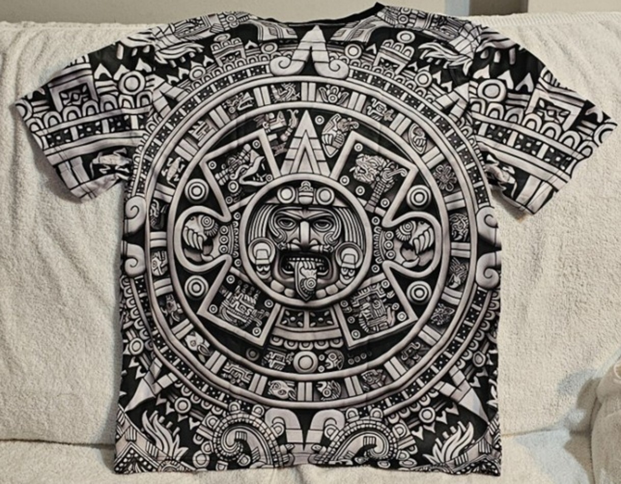 AZTEC WARRIOR CALENDAR SUN STONE MEXICA ALL OVER PRINT T-SHIRT