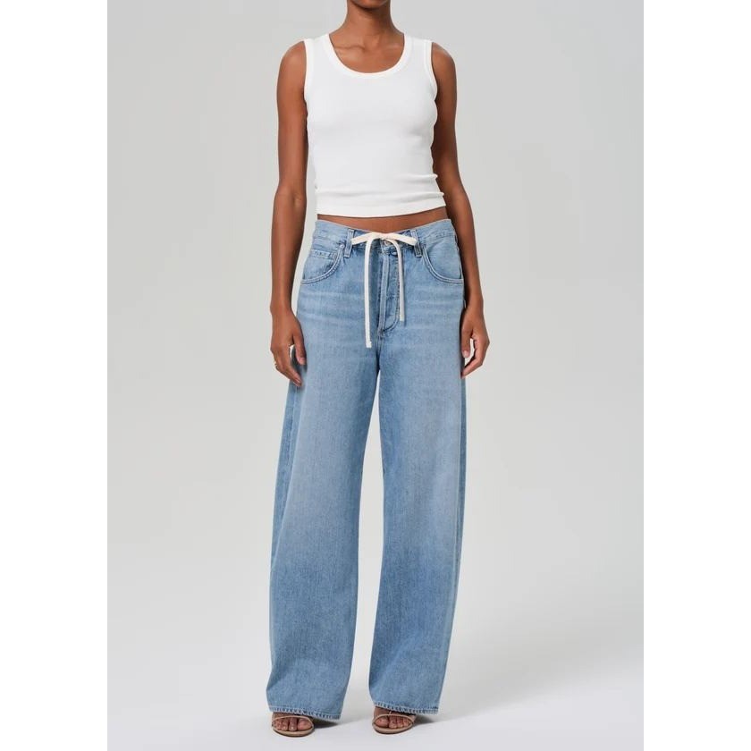 NEW Citizens of Humanity Brynn Drawstring Trouser Jean 25P Blue Wide Leg Barrel