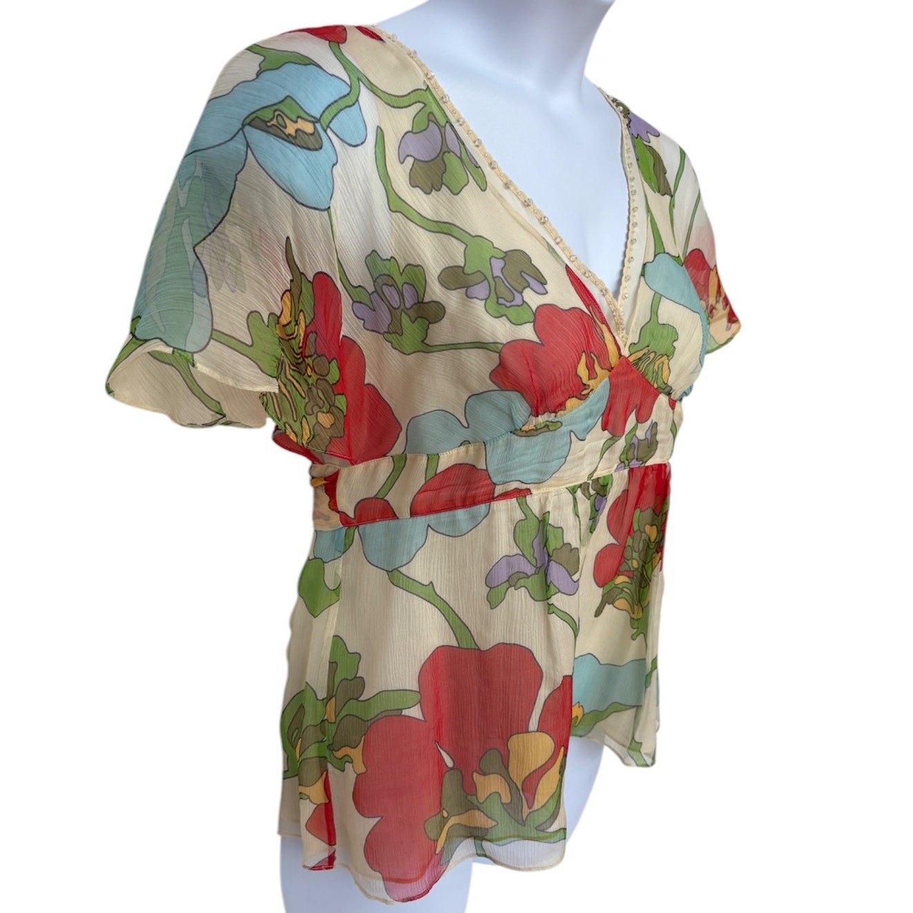 Cynthia Steffe Y2K All Silk Floral Fairycore Blouse with Mod Print size 14