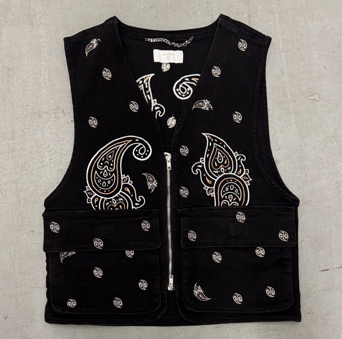 Lifted Anchors Black Paisley Denim Zip-Up Vest S