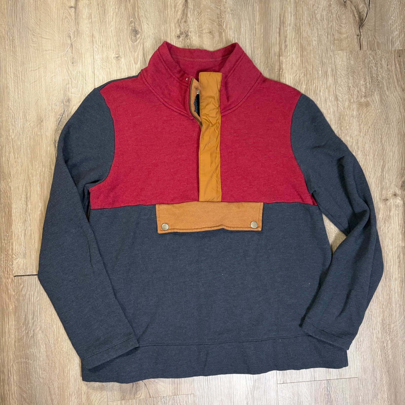 LL Bean Signature Sweatshirt Womens Large Anorak Blue Red 1/2 Zip