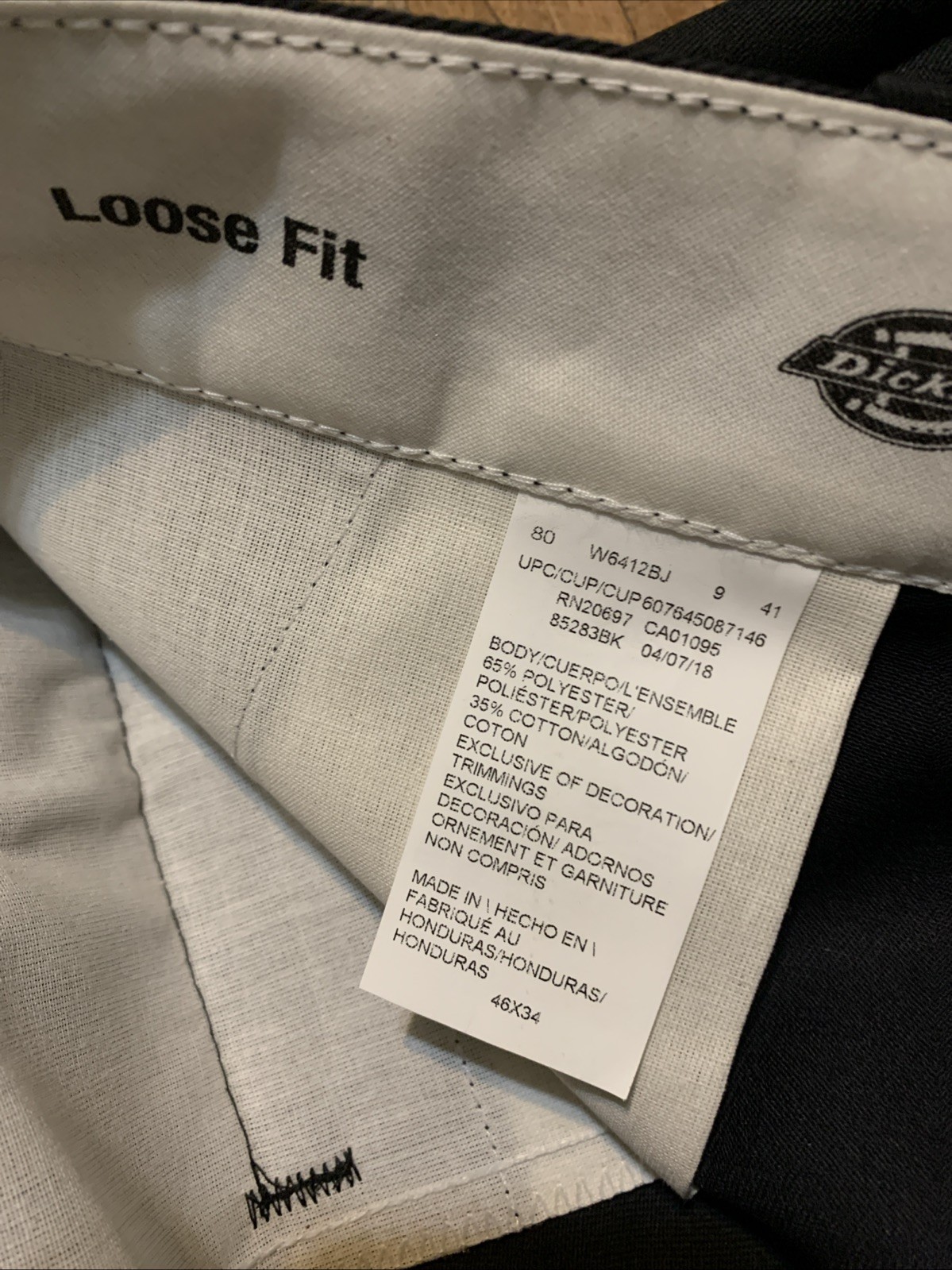 NEW Dickies Mens Twill Work Pants 46×34 Loose Fit Straight Leg Black Double Knee