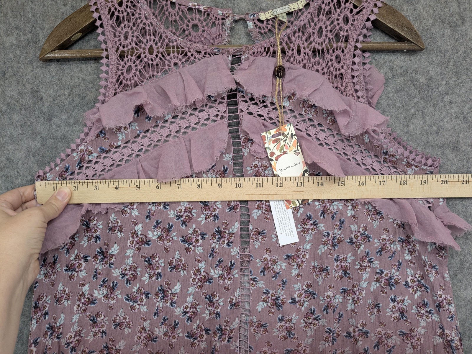 Gimmicks Dress Womens Large Floral Crochet Lace Sleeveless Ruffle Boho NWT