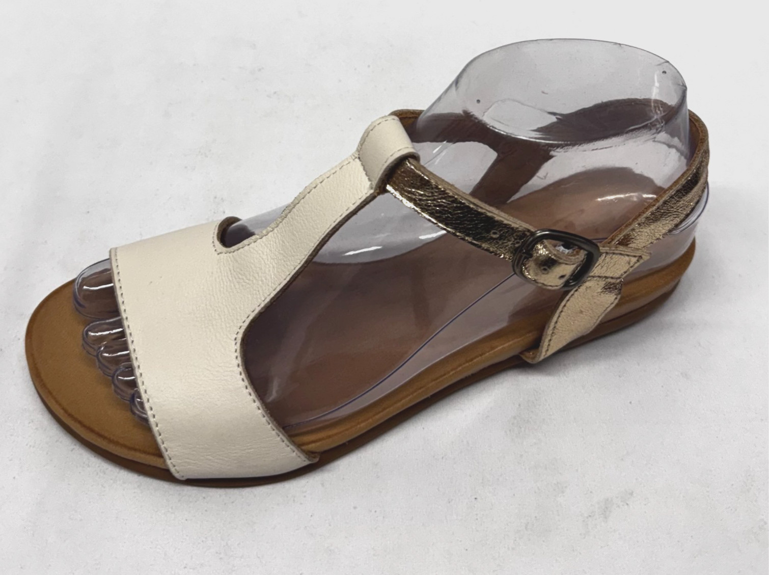 MIZ MOOZ TATE LEATHER ANKLE BUCKLE SANDALS BEIGE/ GOLD 37EU / 7US # T-241