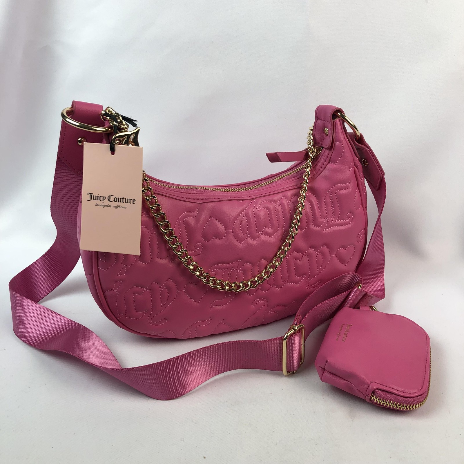Juicy Couture Crossbody Bag Womens Medium Pink Juicy Puff Half Moon Chain Pouch