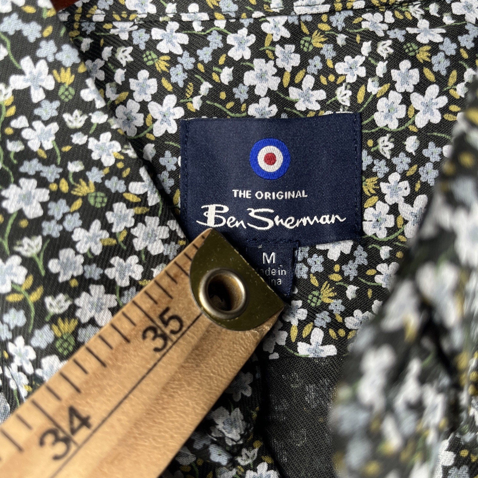Ben Sherman Floral Print Shirt Medium Olive Button Up Short Sleeve Men New NWT
