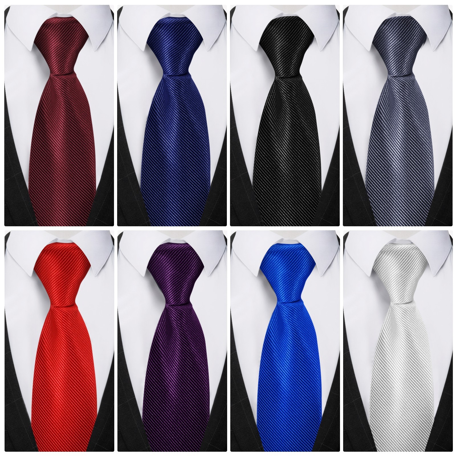 8PCS Men’s Neck Tie Gift Set Solid Colour Business Wedding Formal Neckties