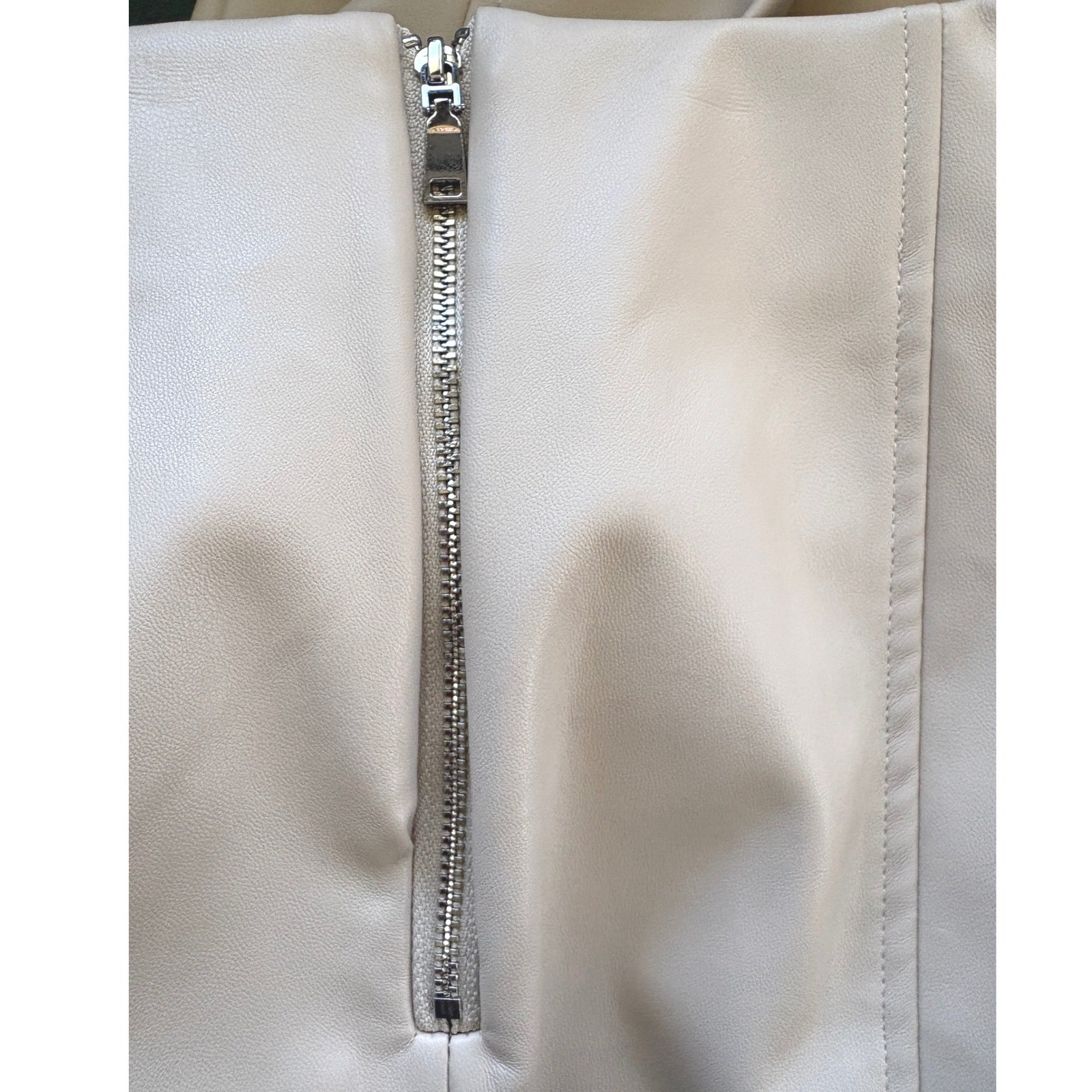 The Couture Club Leather Look High Rise Side Zip Leggings in Bone, Small, Chic