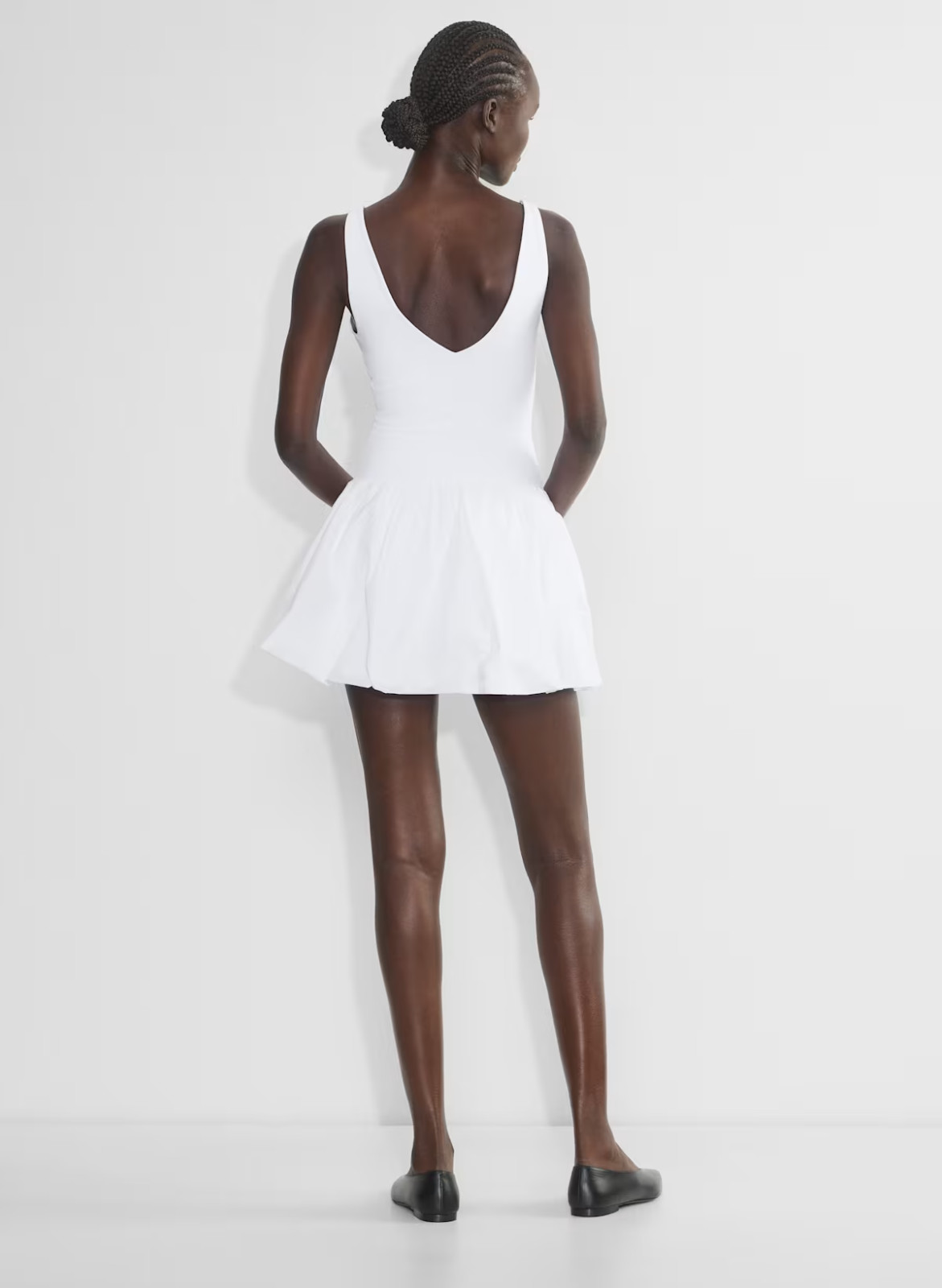 NEW Aritzia Babaton Optimist Contour Cotton Poplin Fit Flare Micro Dress White L