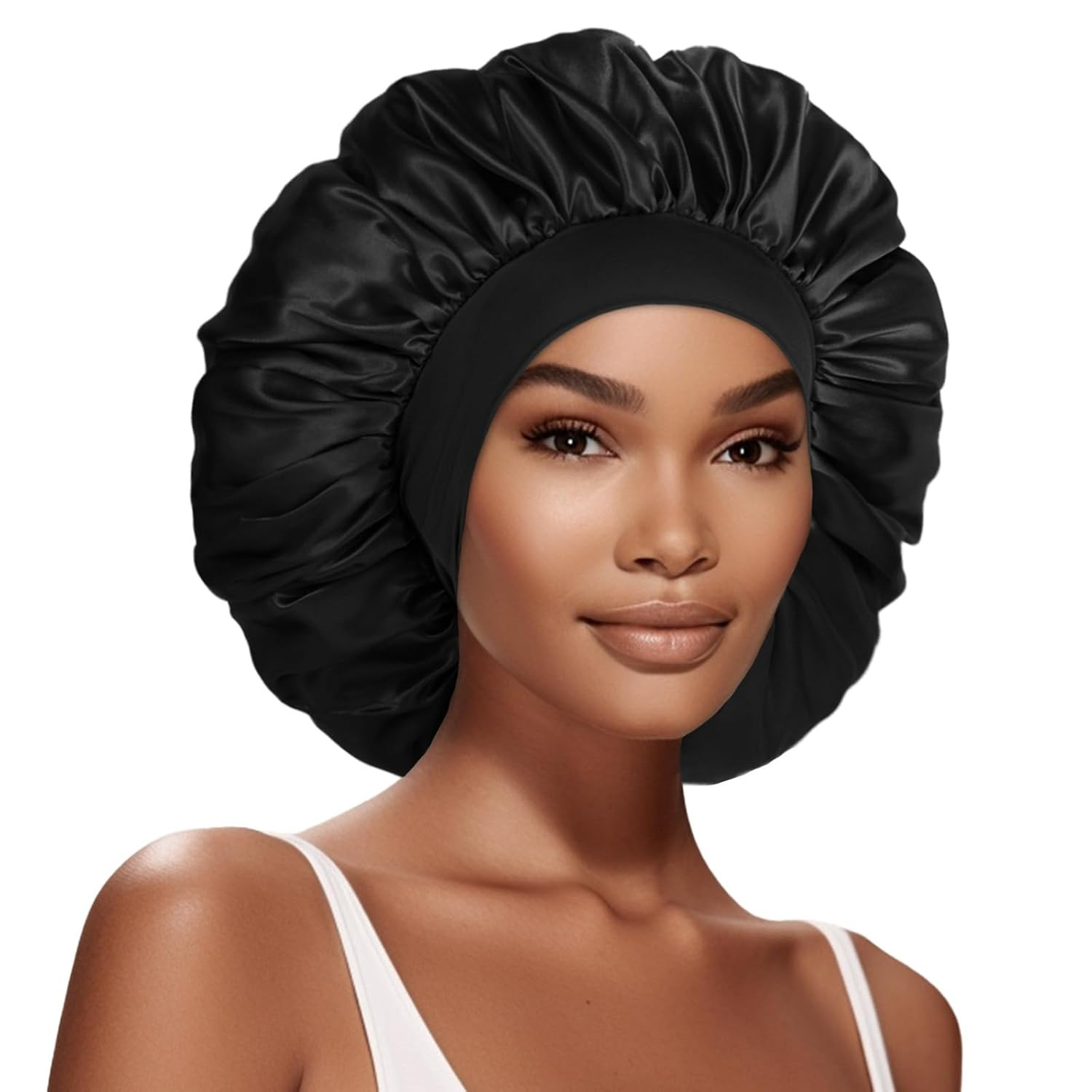 Extra Large Satin Bonnet Hair Cap, 17Inches Silk Bonnet for Sleeping, Jumbo Silk
