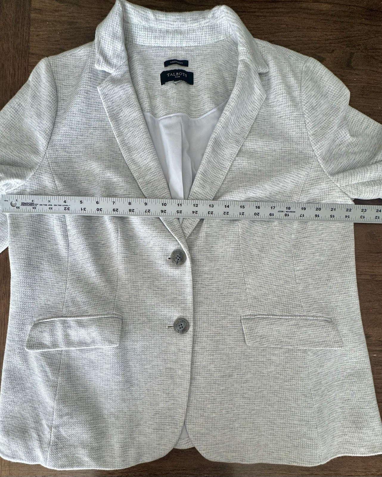 TALBOTS Aberdeen Knit Blazer Jacket Heather Gray Two Button Stretch Comfort (1X)