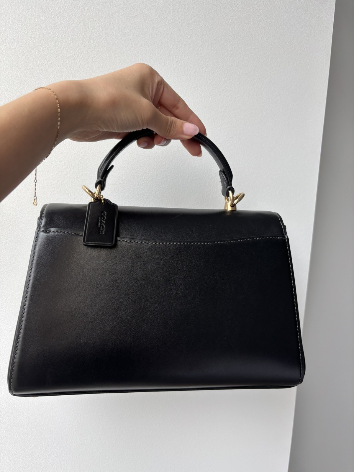 Authentic Coach Eliza Top Handle Bag Black Leather Handbag