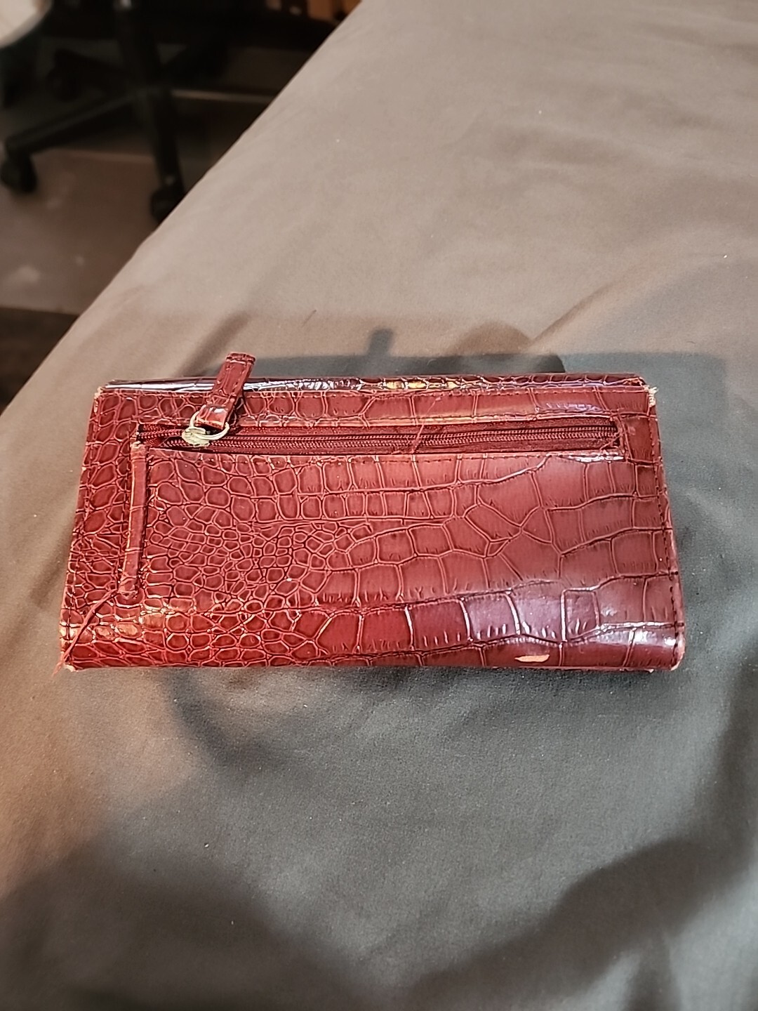 Red Faux Alligator Skin Long Wallet – Clutch Purse – 8 Inches x 4.5 Inches