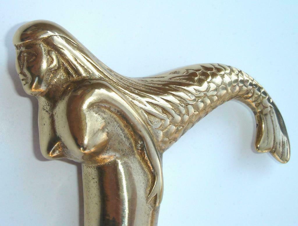 BRASS MERMAID HEAD WALKING CANE HANDLE ONLY FOR WOODEN VINTAGE WALKING STICK