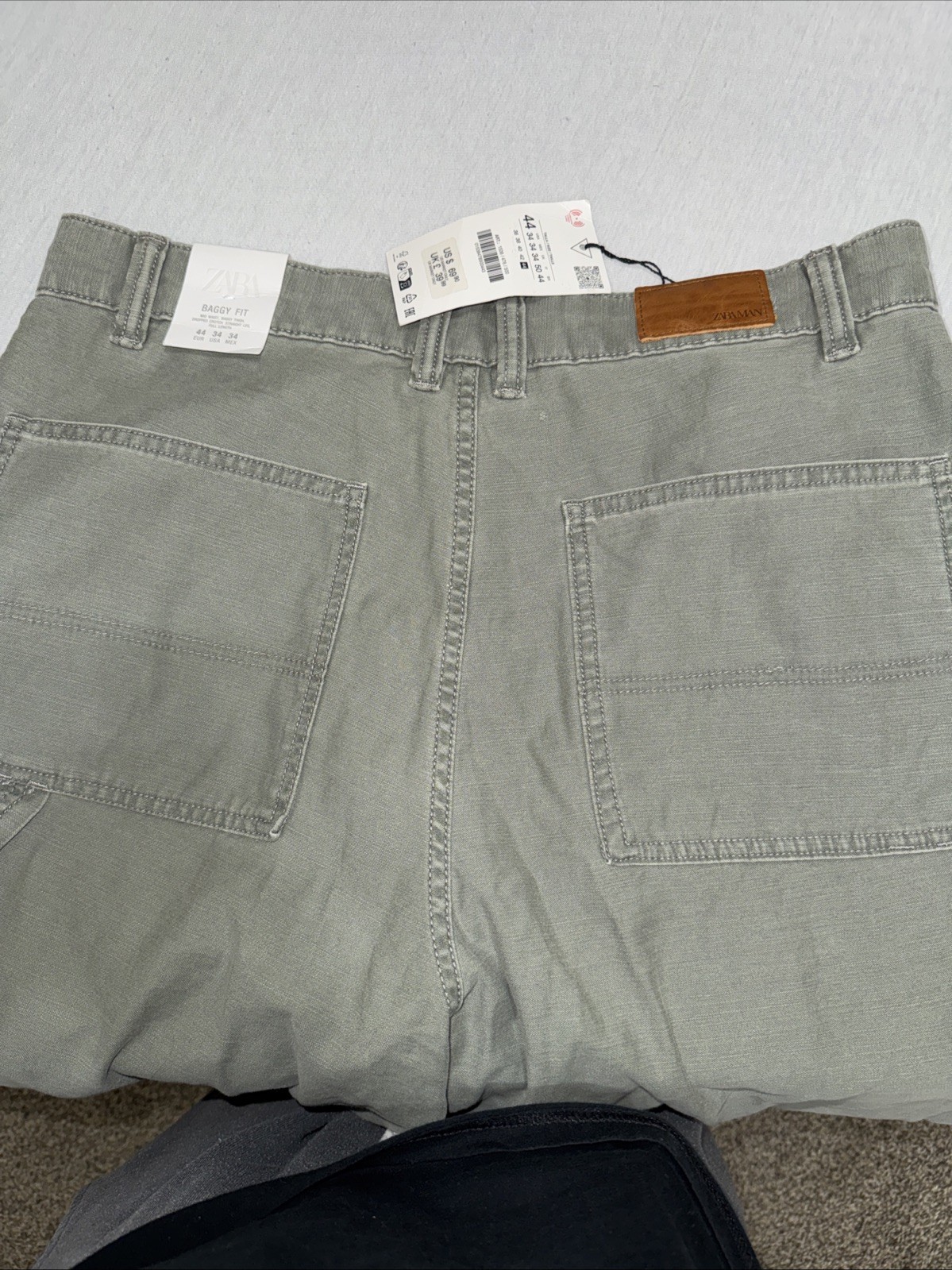 Grey Straight Fit Zara Baggy Carpenter Loop Jeans Size 34×30 New With tags