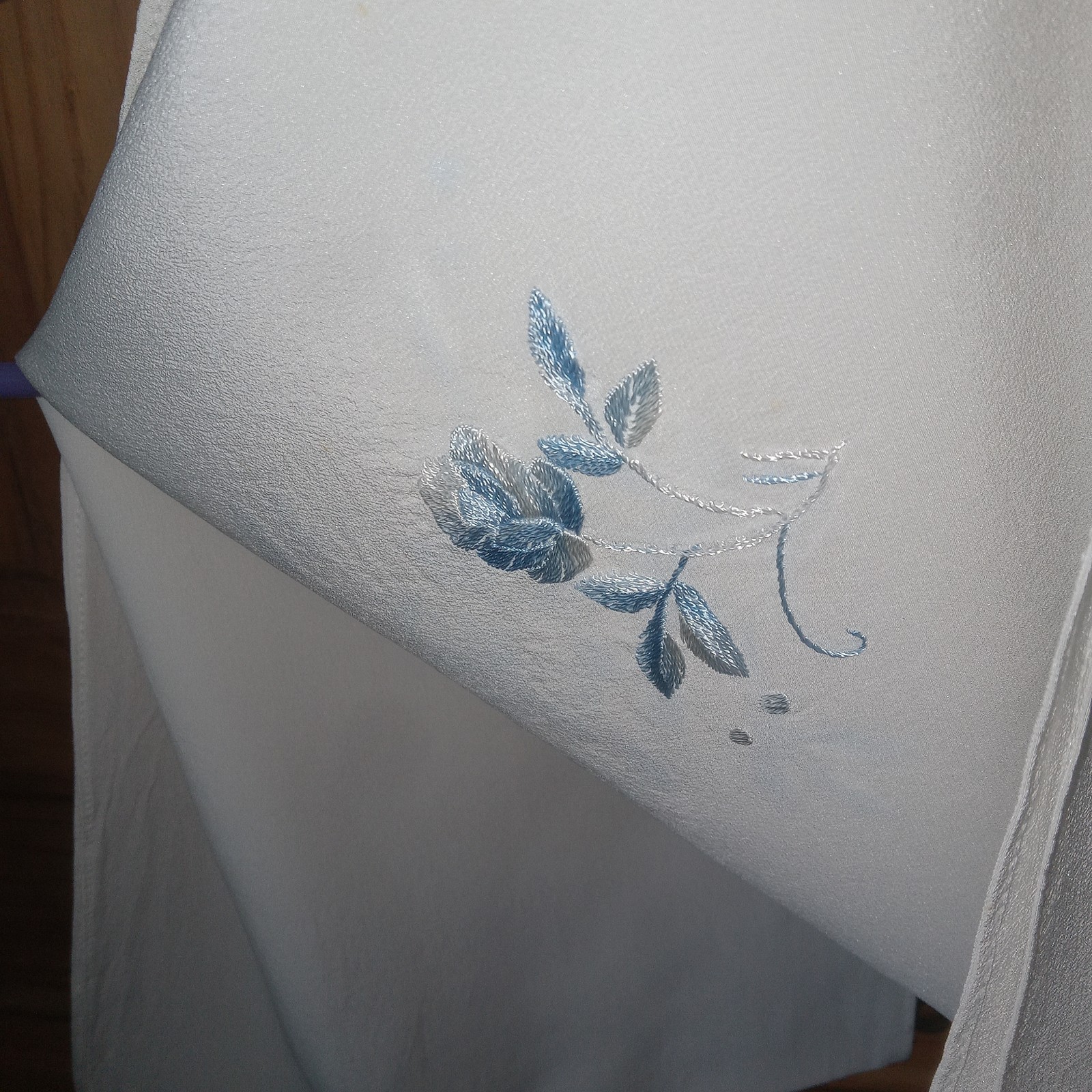Vintage 100% Silk Embroidered Scarf Teal & Blue On Cream 13×53″ Set Of 2 Read