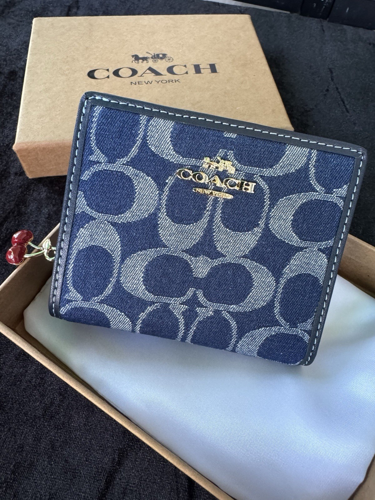 New Coach khaki/Snap CBN32 Wallet In Signature Canvas Cowboy Blue Perfect Gift