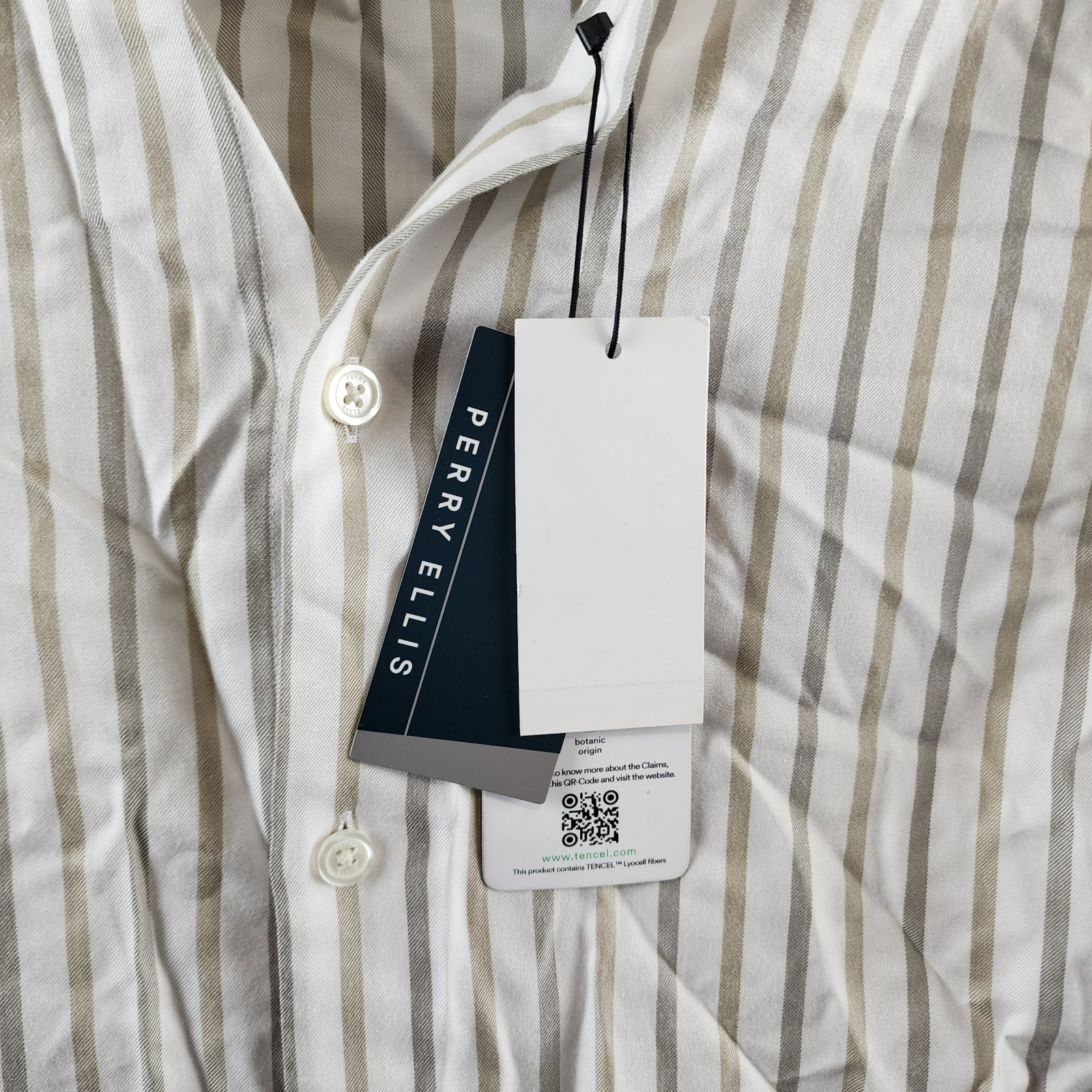Perry Ellis Long Sleeve Button-Front Yarn Dyed Striped Shirt Men’s S White Multi