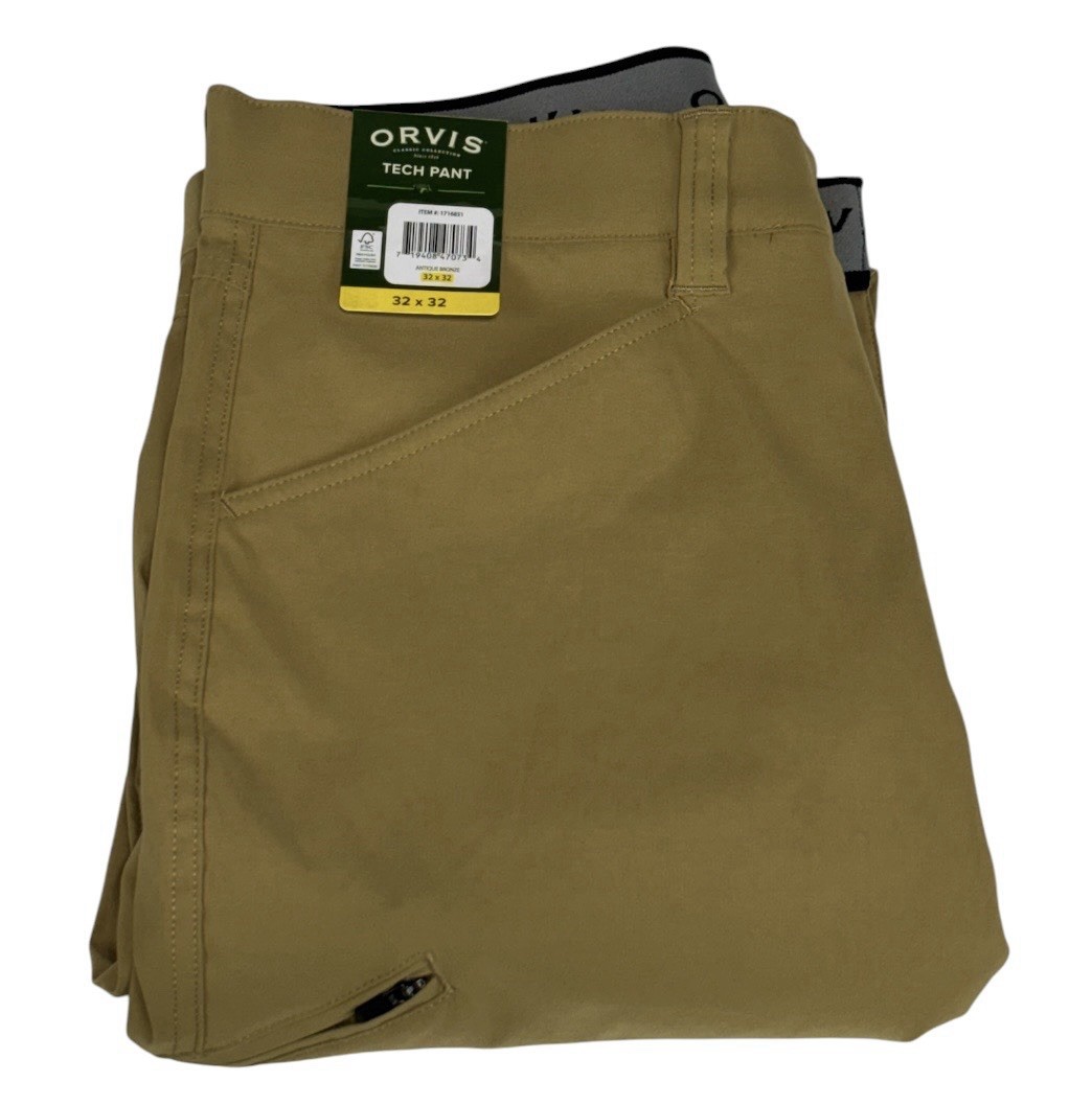 Orvis Tech Pants Mens 32×32 Beige Cargo Zip Pockets Stretch Water Repellent