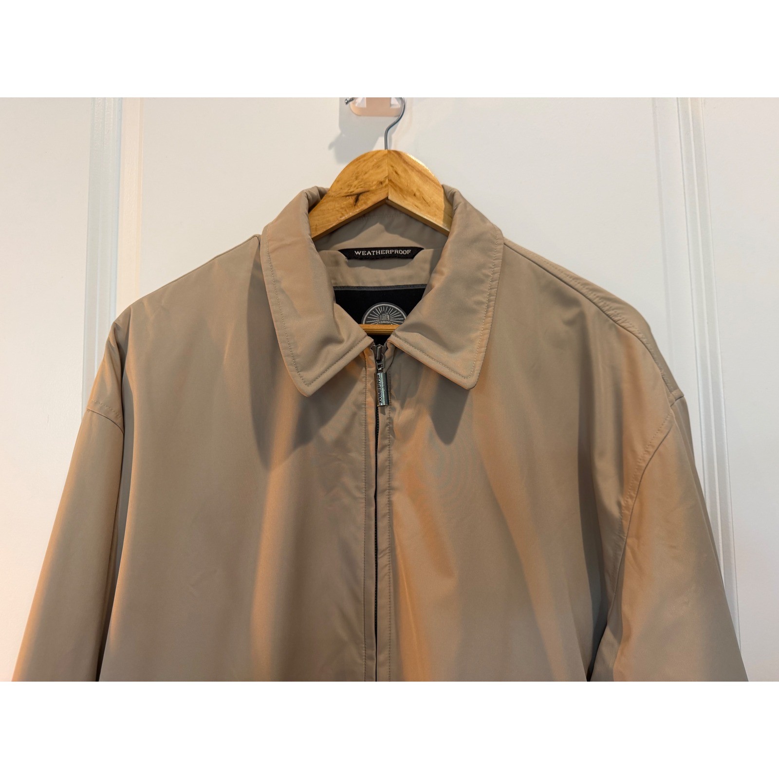 Weatherproof Garment Co Mens Large Tan Khaki Microfiber Golf Jacket Windbreaker
