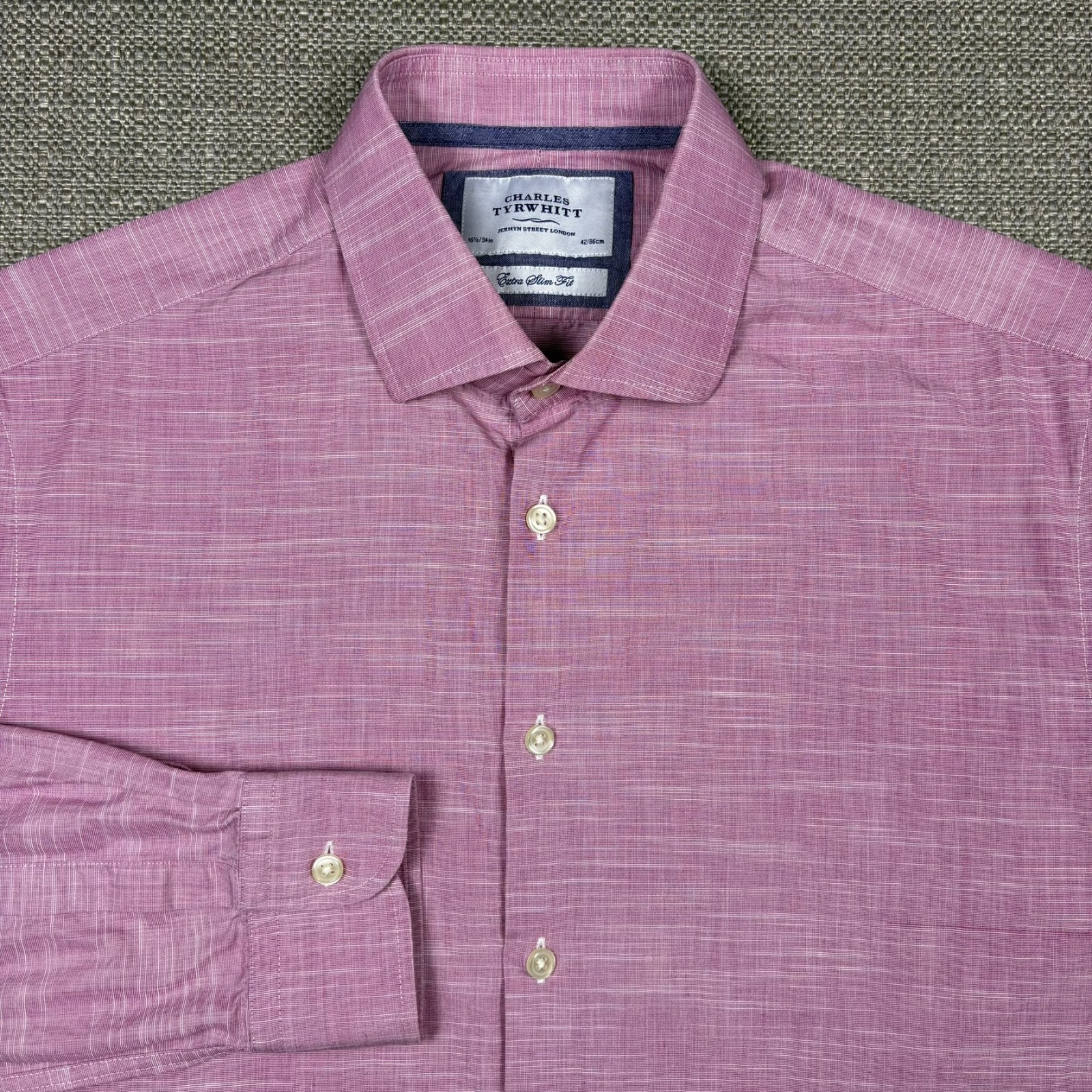 Charles Tyrwhitt Men’s Shirt 16 1/2 16.5 34 Long Sleeve Solid Purple Extra Slim