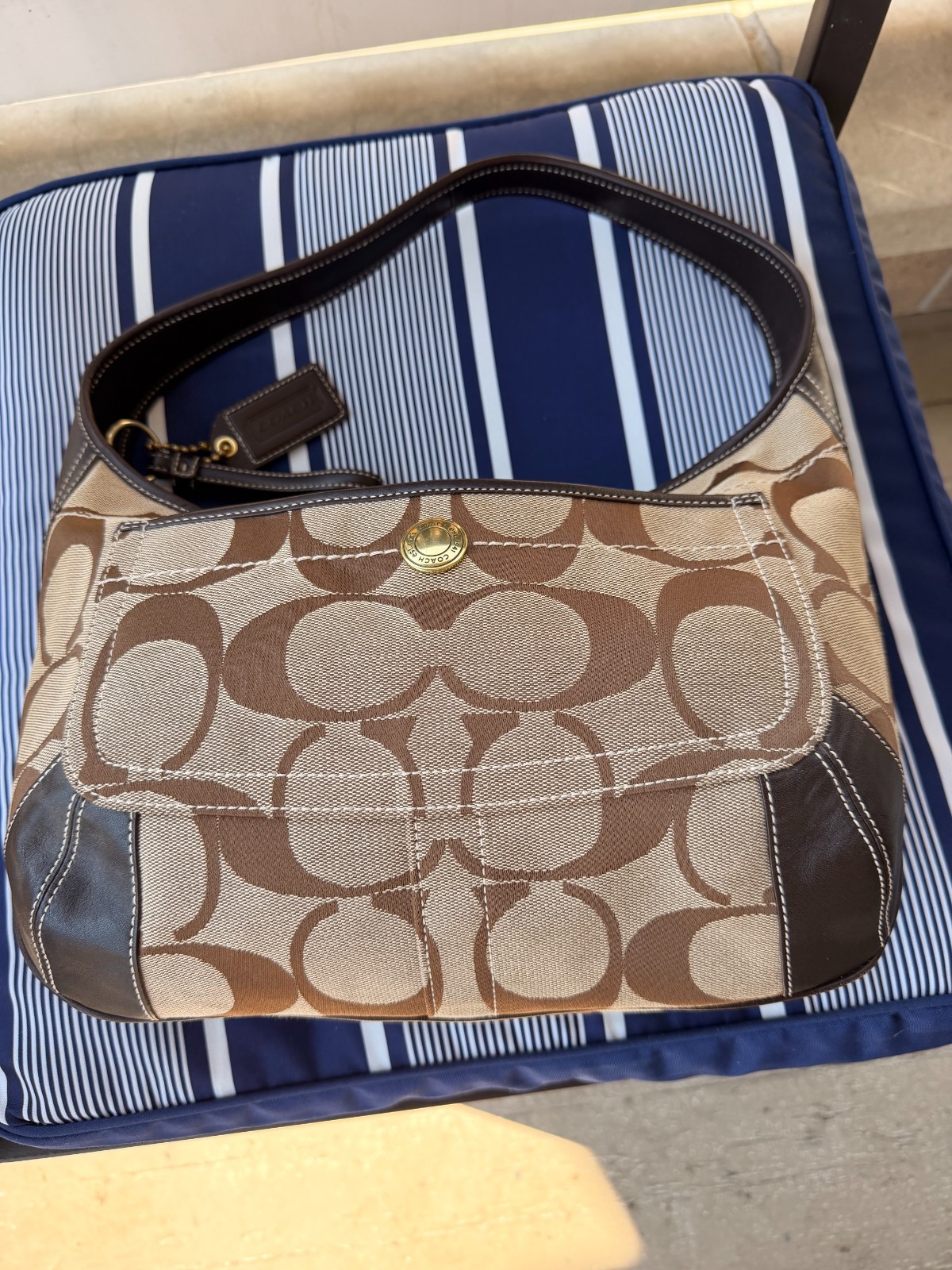 Coach 2007 Y2K Ergo Signature Brown Canvas and Leather Hobo Bag 11290