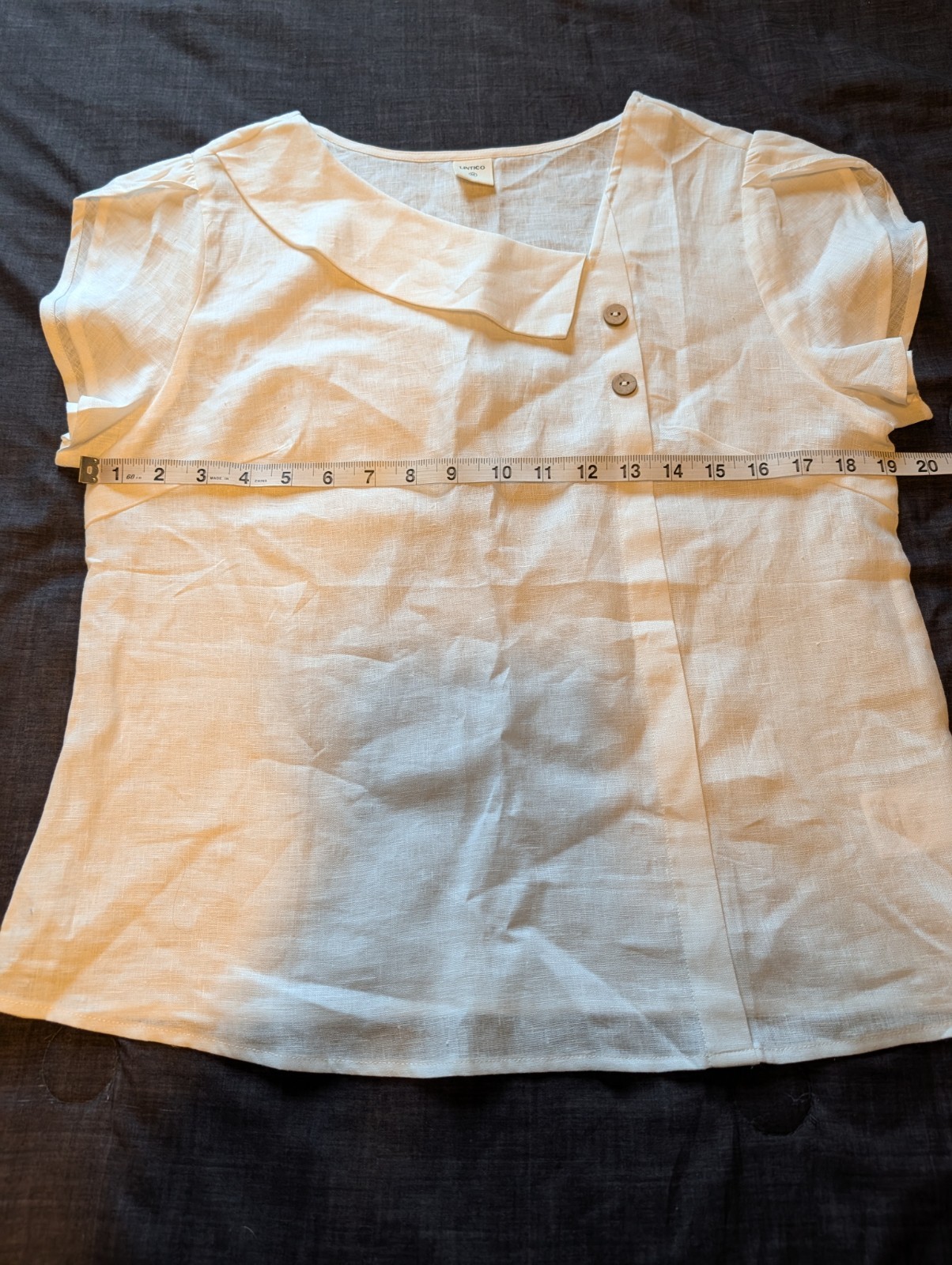 Lintico 100% Linen Crescent Collar Flutter Sleeve Top FARA Women’s M Optic White