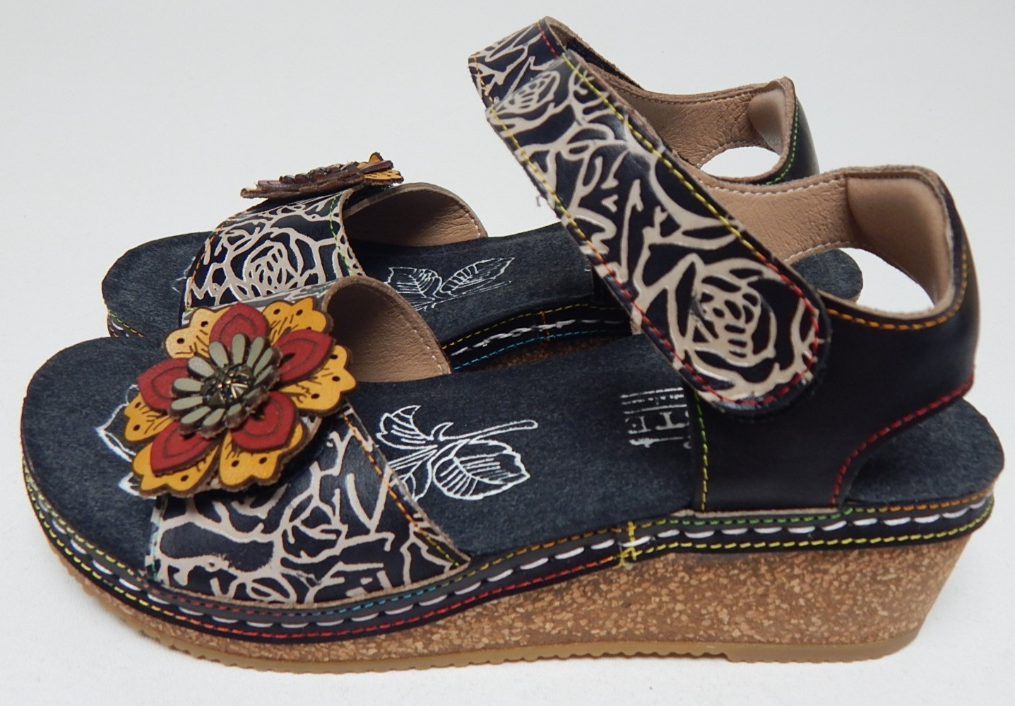 L’Artiste by Spring Step Cuteness Size EU 35 (US 5) Wedge Sandals Black Floral