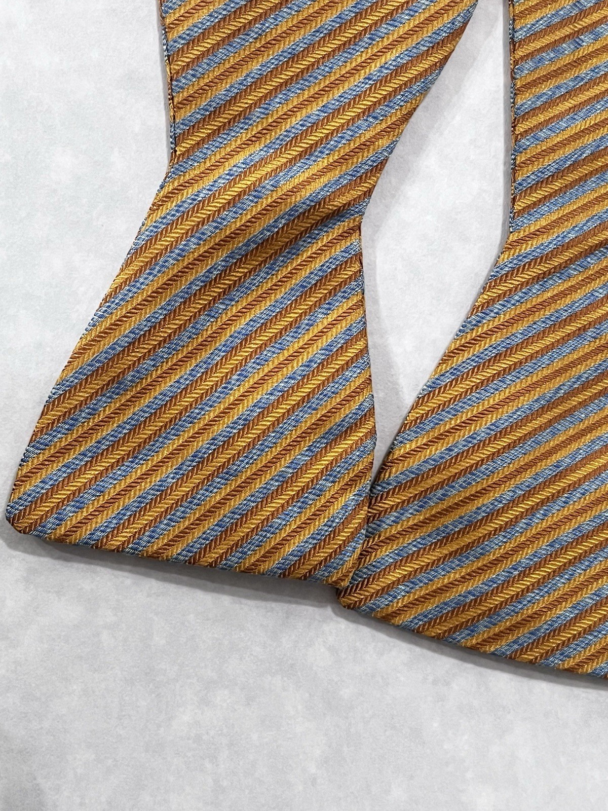 Nicole Miller Bow Tie Tan Gray Striped 2.25″ Wide Self Tie Silk
