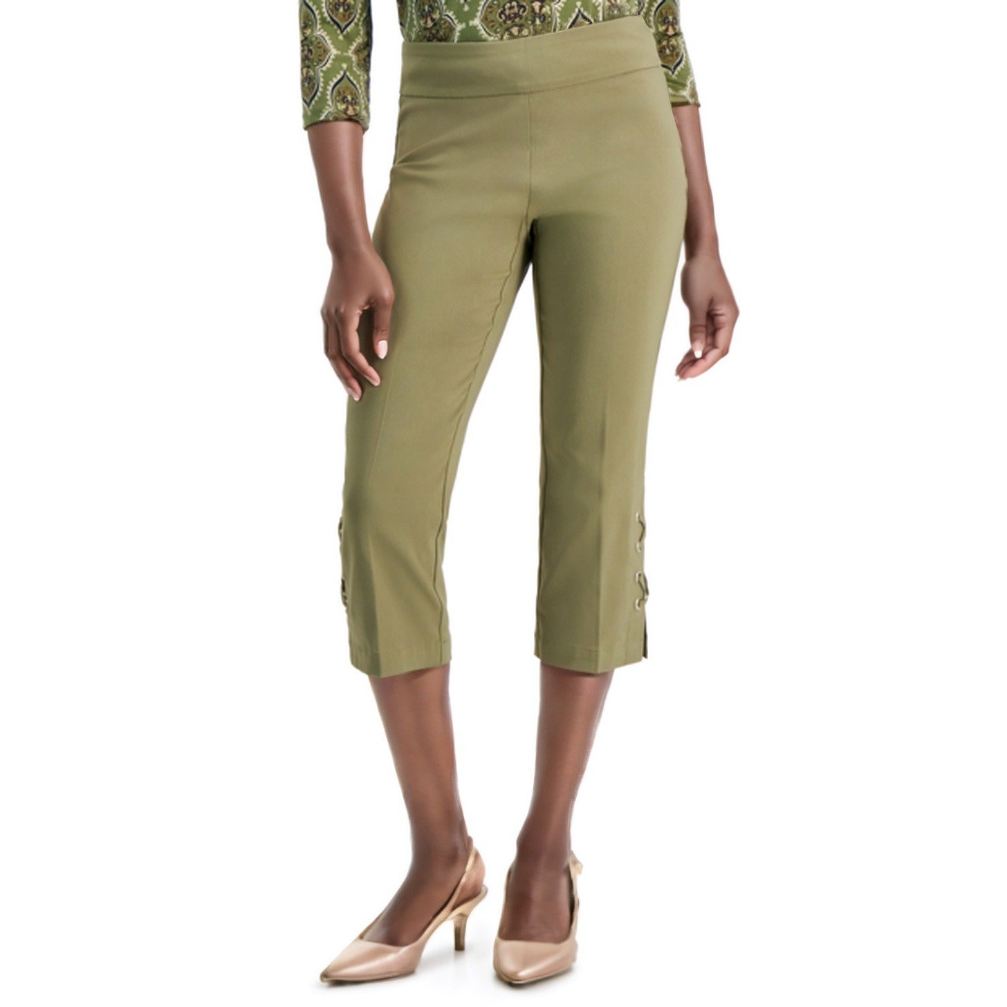 JM Collection Capri Pants Womens Petite PP Green Comfort Waist Tummy Control