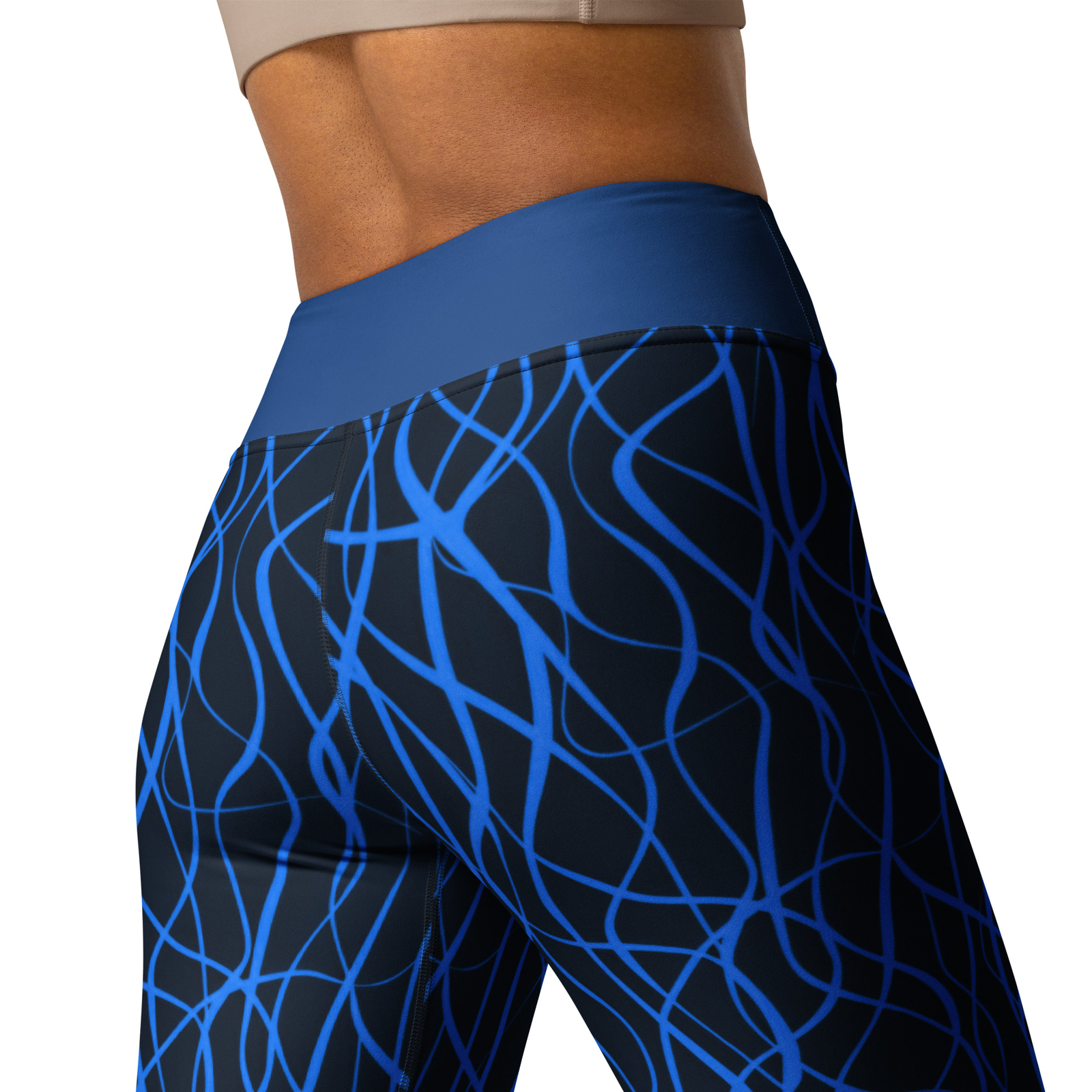 Neon Blue Squiggles Yoga Leggings with pocket