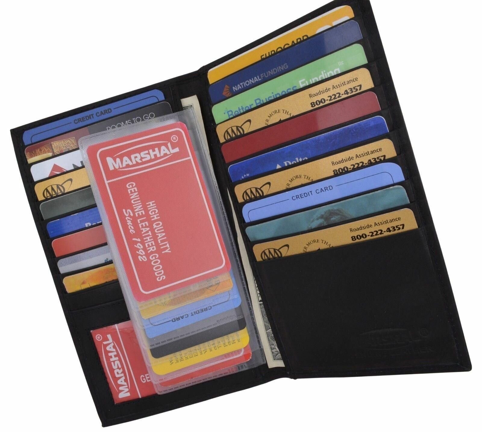 Genuine Leather Credit Card Holder Wallet 19 Card Slots + 1 ID Window NEW