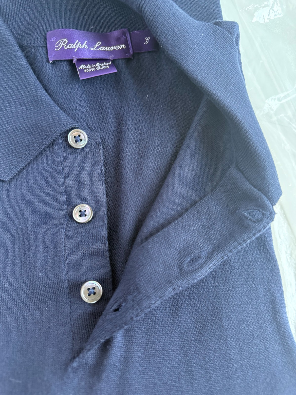 Ralph Lauren Purple Label Men Polo L Navy Blue Luxury Short Sleeve England